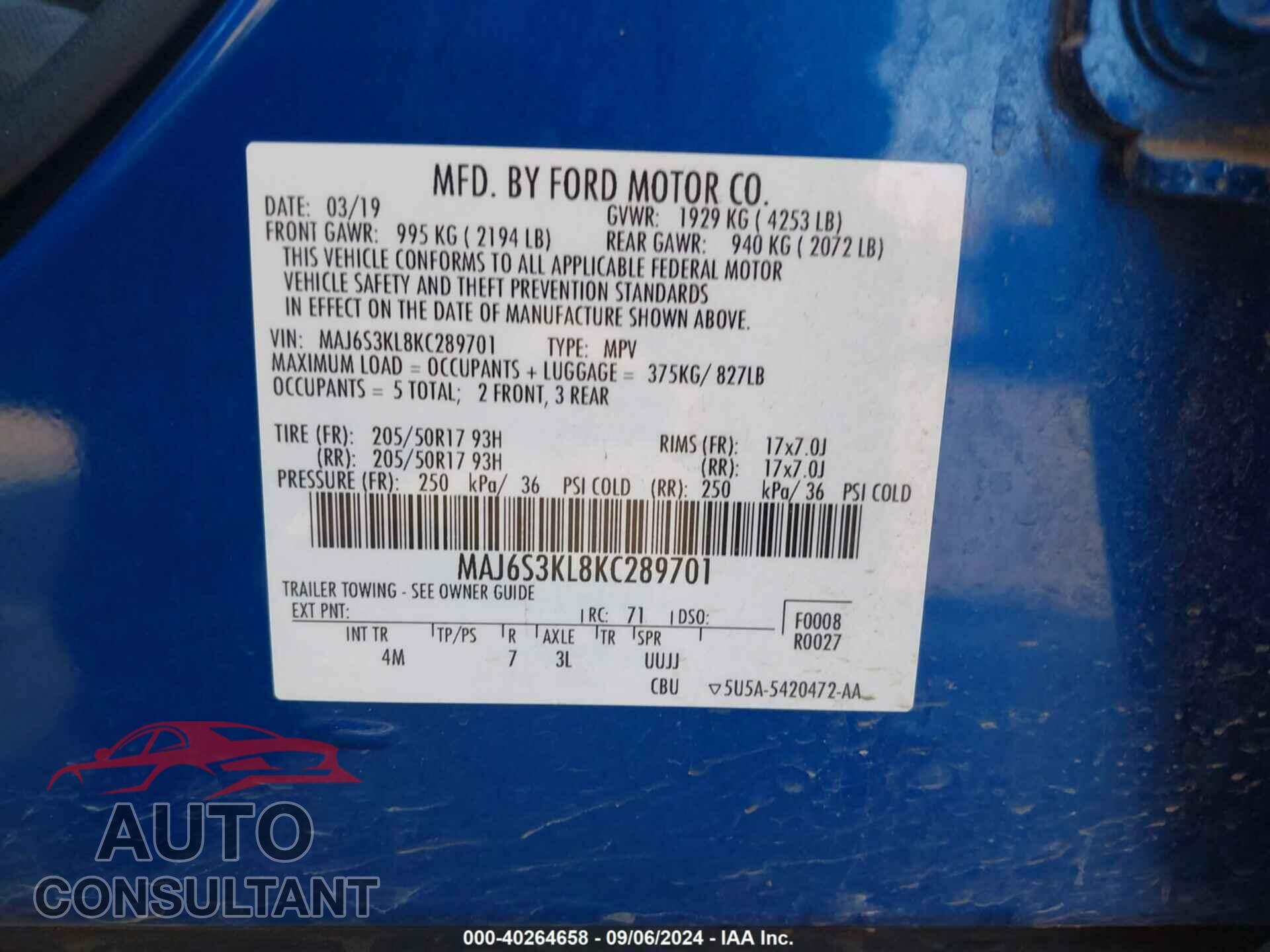 FORD ECOSPORT 2019 - MAJ6S3KL8KC289701