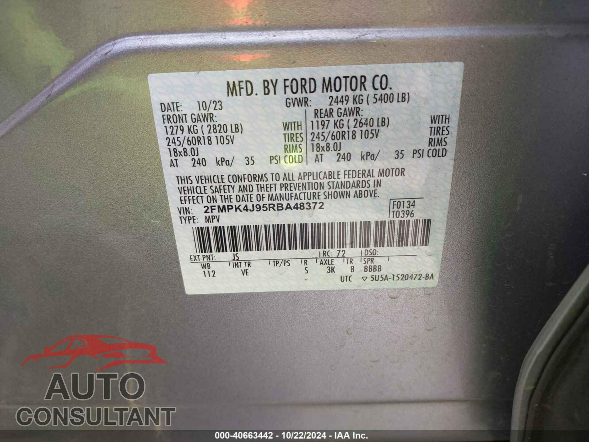 FORD EDGE 2024 - 2FMPK4J95RBA48372