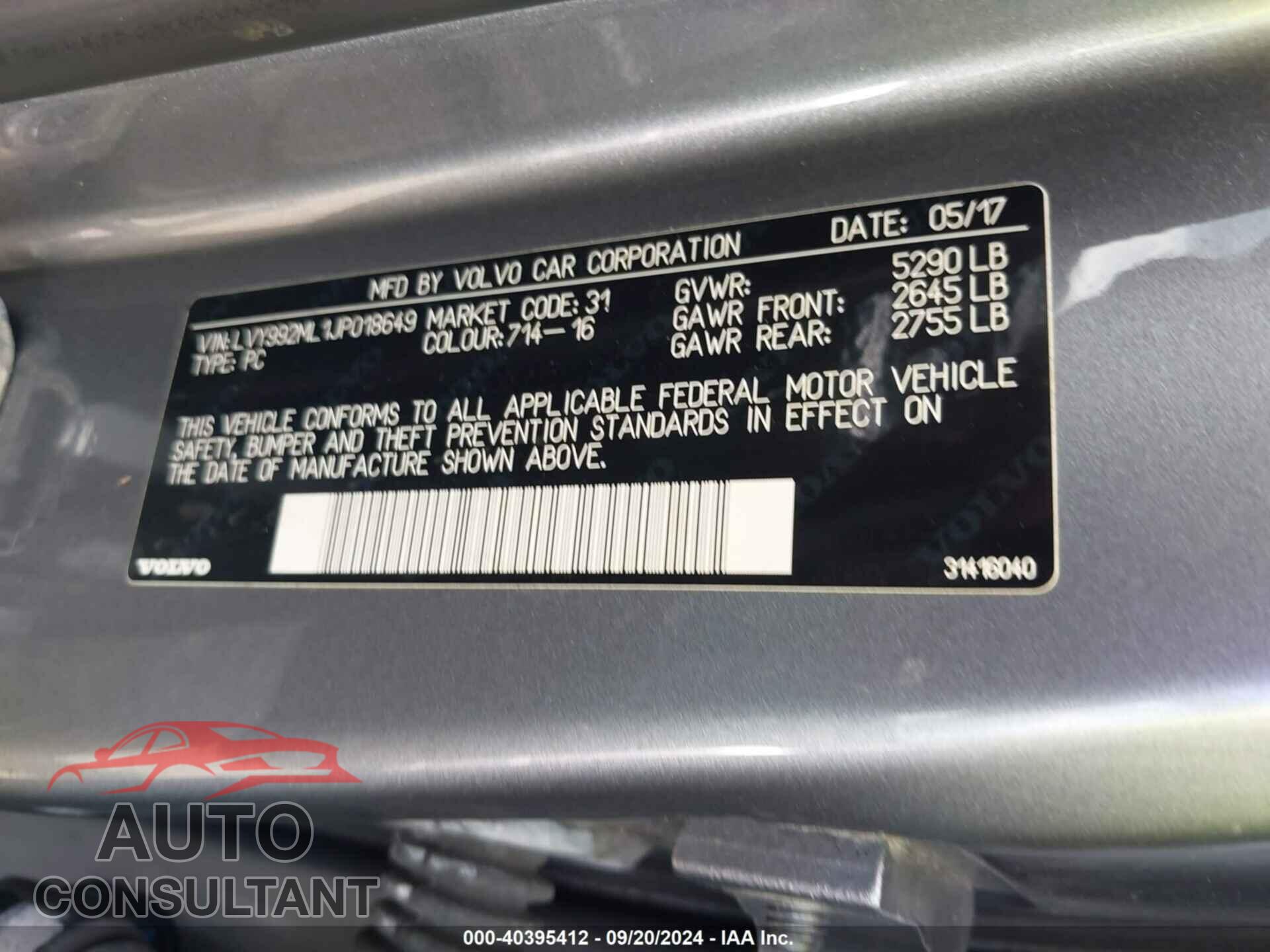 VOLVO S90 2018 - LVY992ML1JP018649
