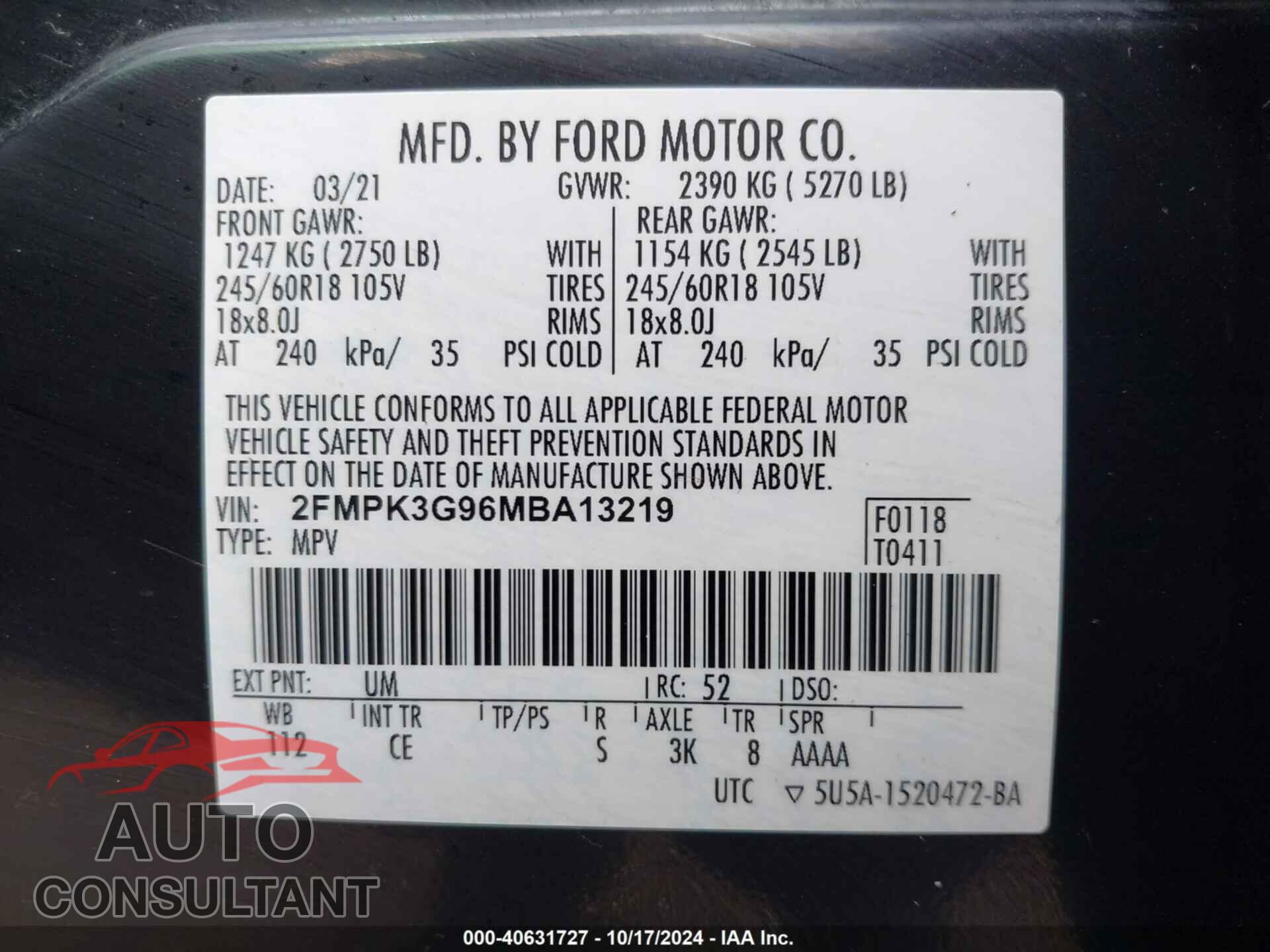 FORD EDGE 2021 - 2FMPK3G96MBA13219