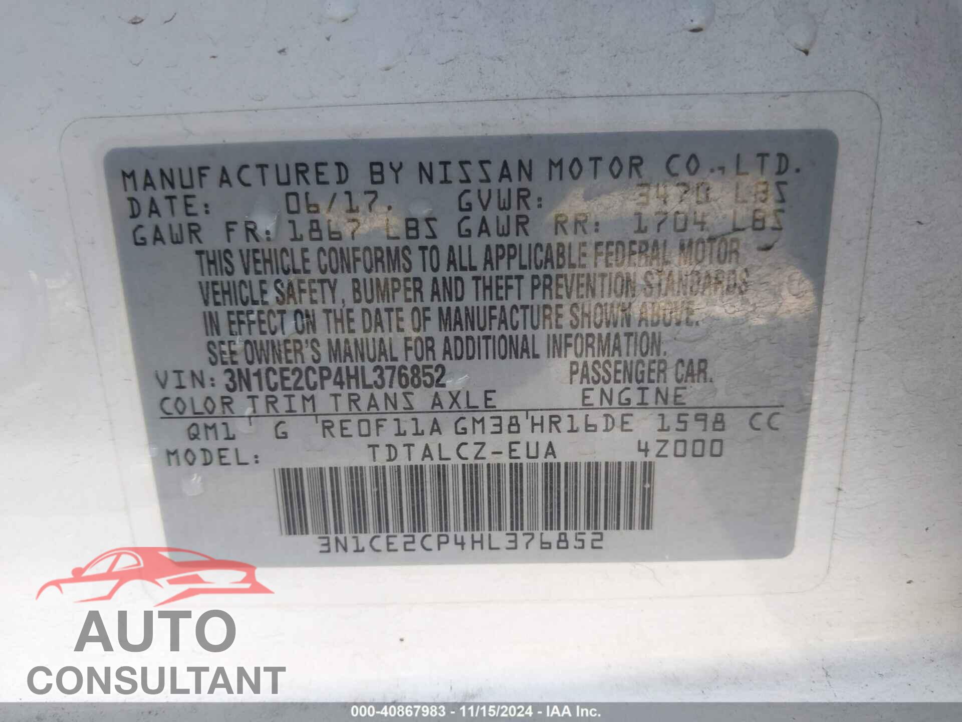 NISSAN VERSA NOTE 2017 - 3N1CE2CP4HL376852