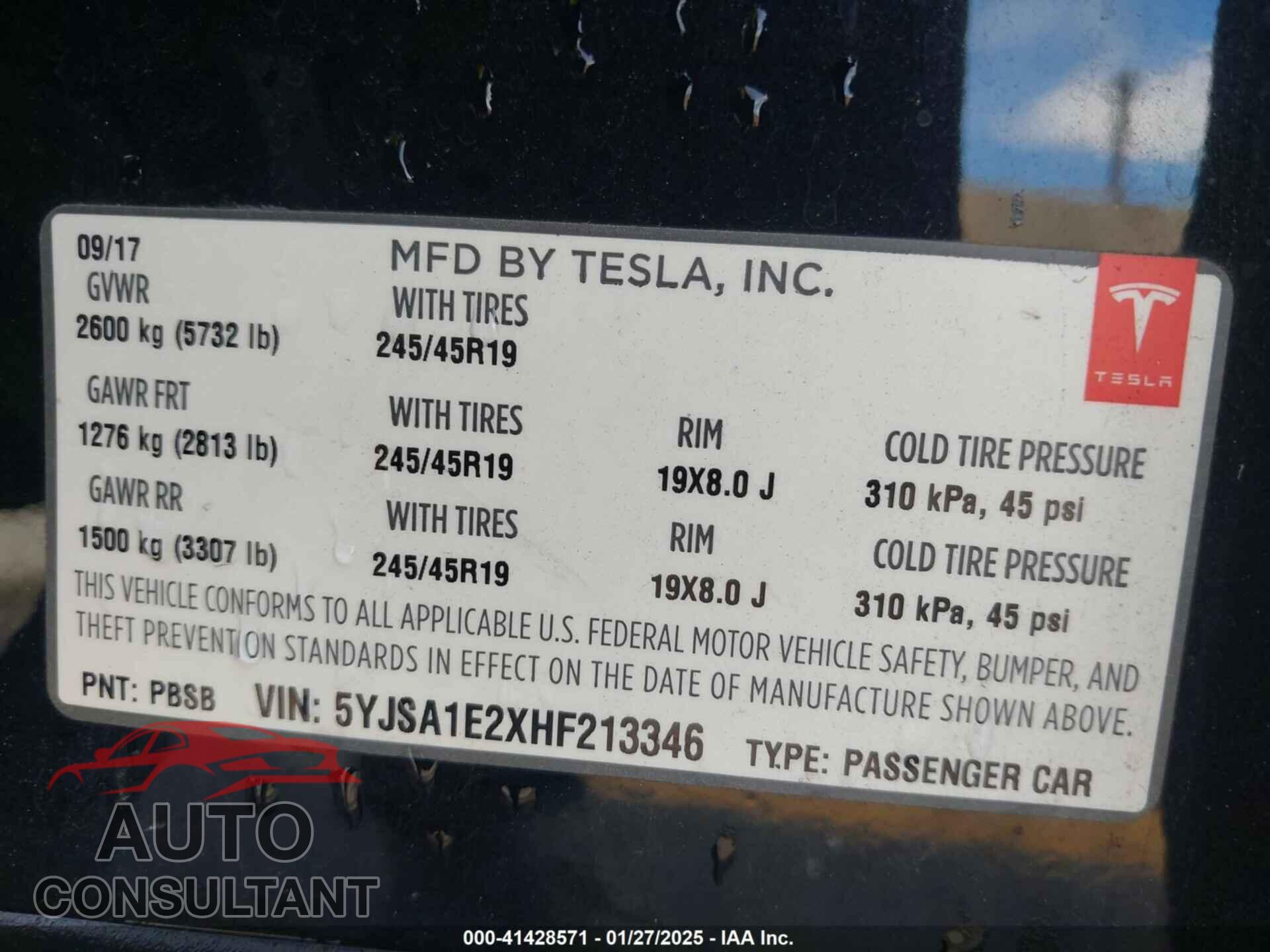 TESLA MODEL S 2017 - 5YJSA1E2XHF213346