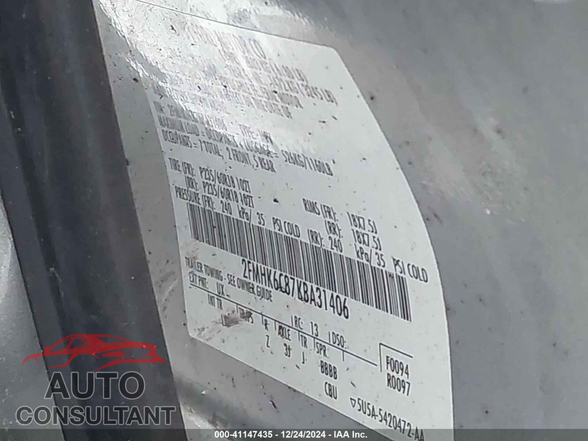 FORD FLEX 2019 - 2FMHK6C87KBA31406