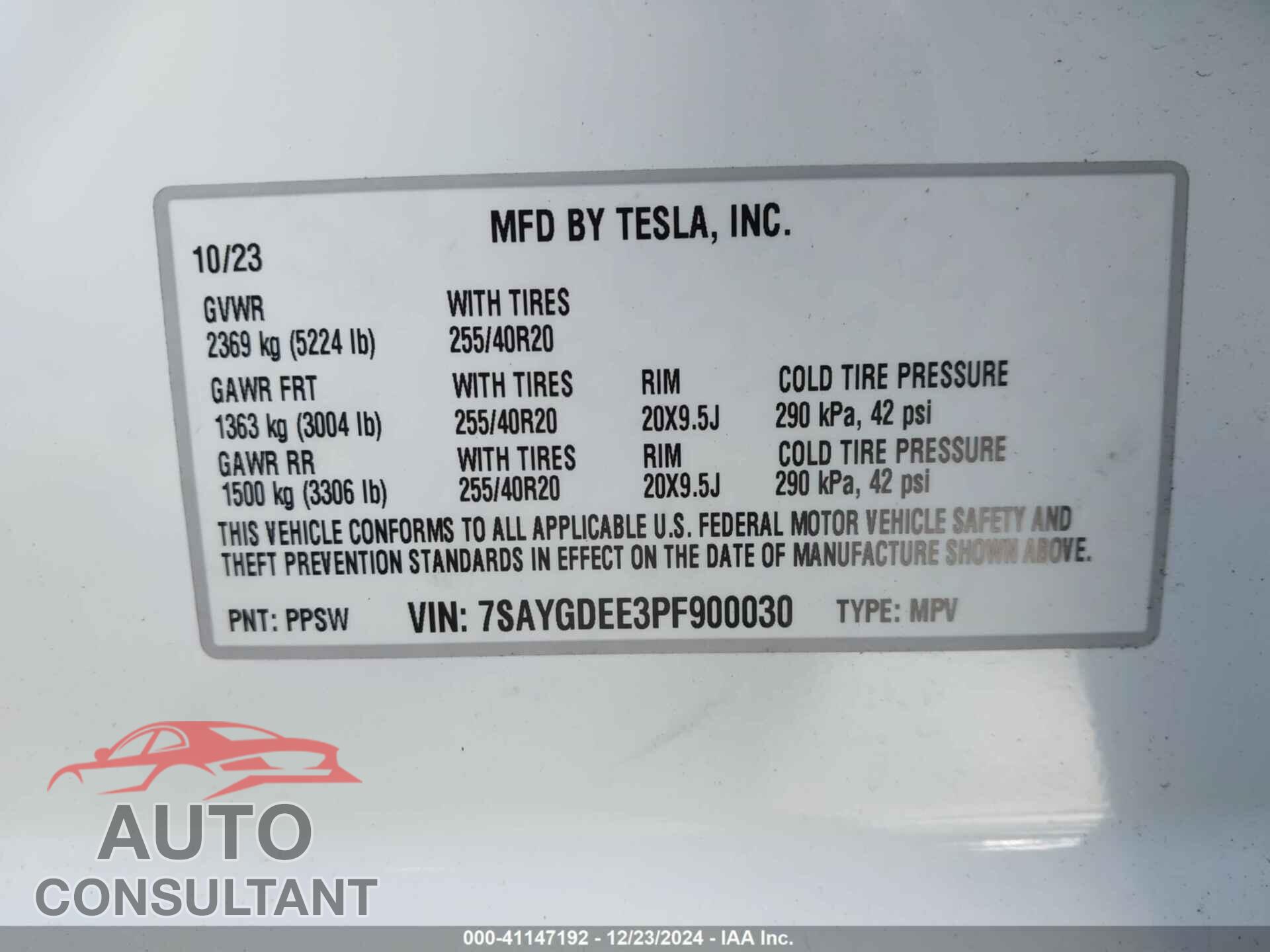 TESLA MODEL Y 2023 - 7SAYGDEE3PF900030