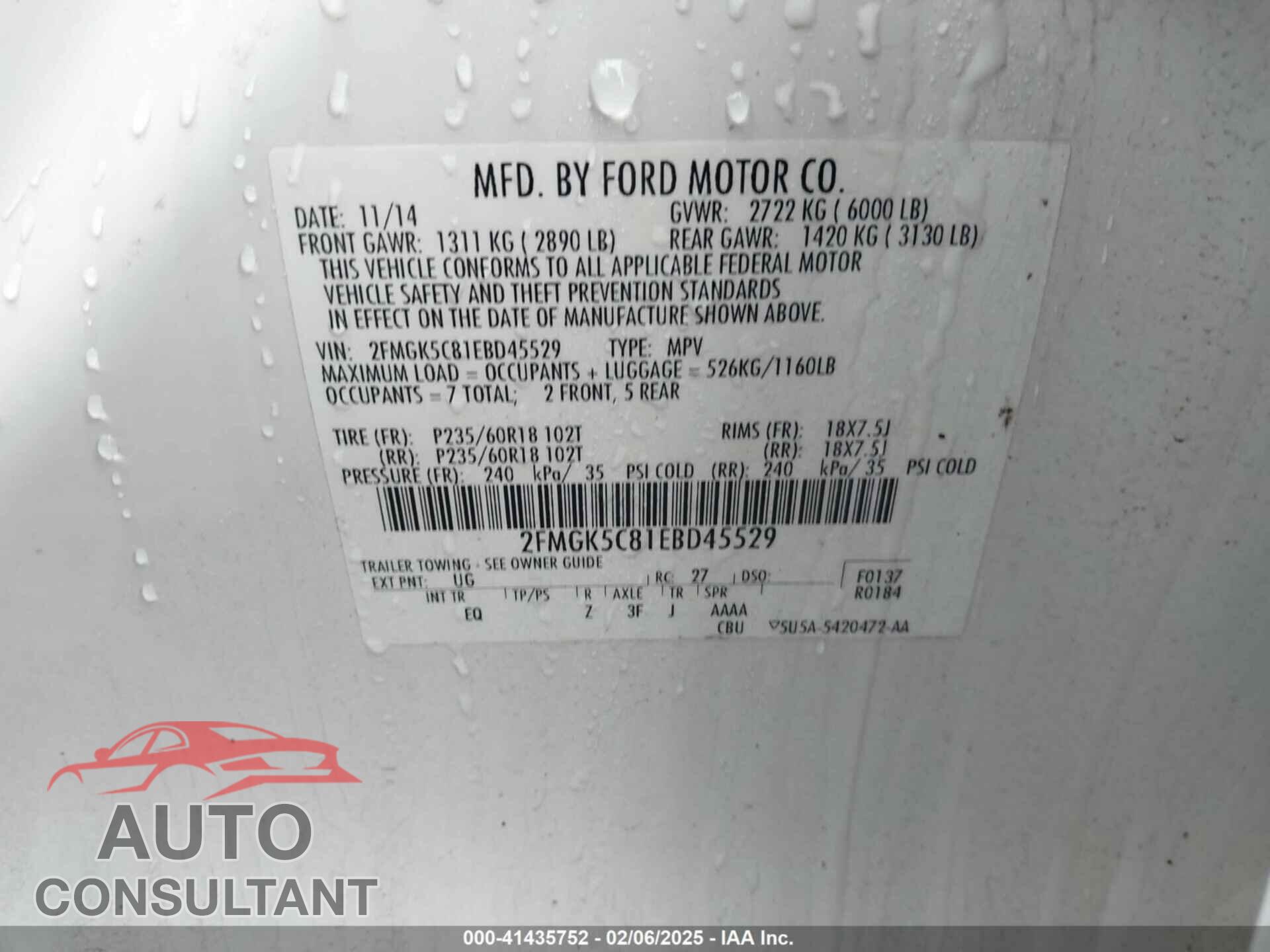 FORD FLEX 2014 - 2FMGK5C81EBD45529