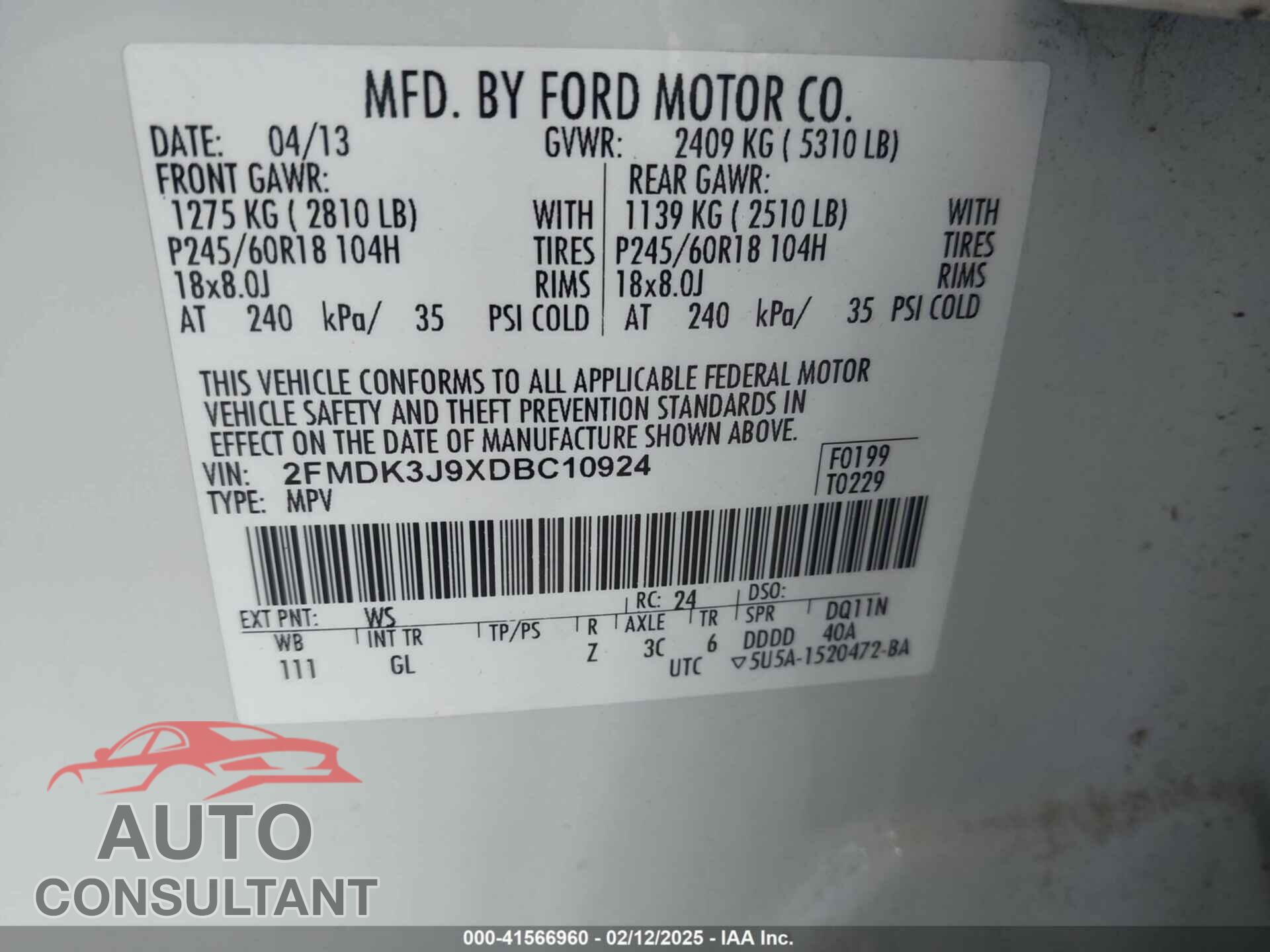 FORD EDGE 2013 - 2FMDK3J9XDBC10924