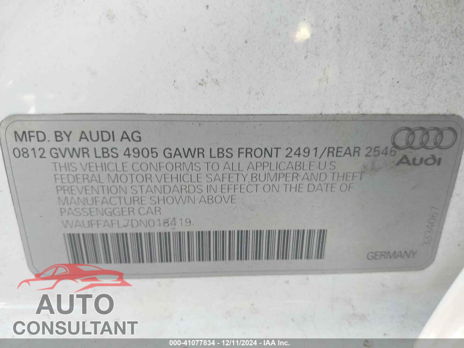 AUDI A4 2013 - WAUFFAFL7DN018419