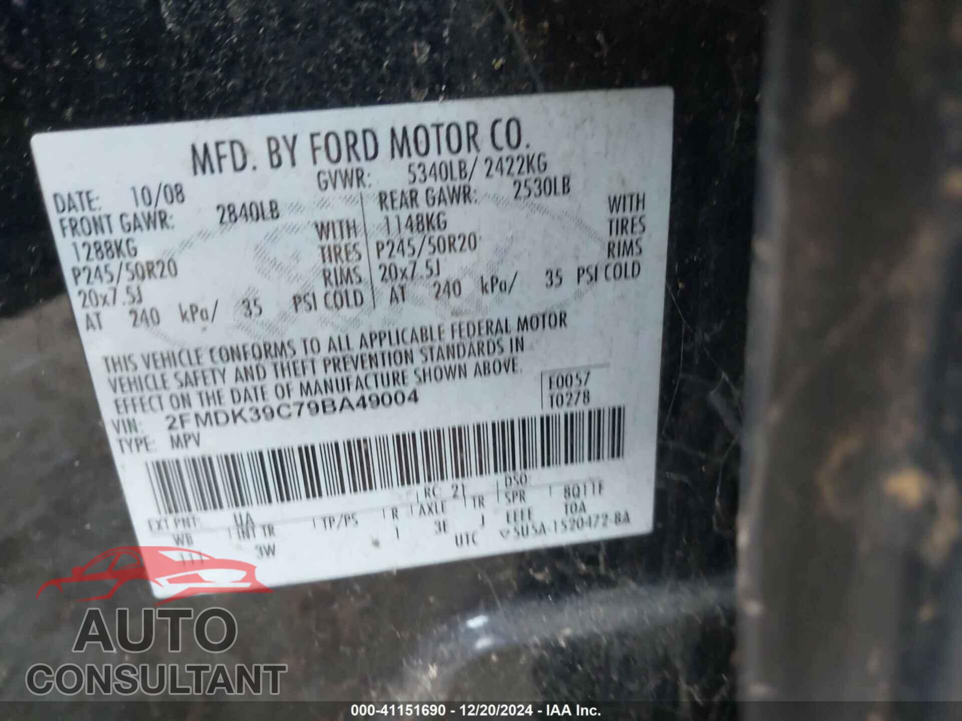 FORD EDGE 2009 - 2FMDK39C79BA49004