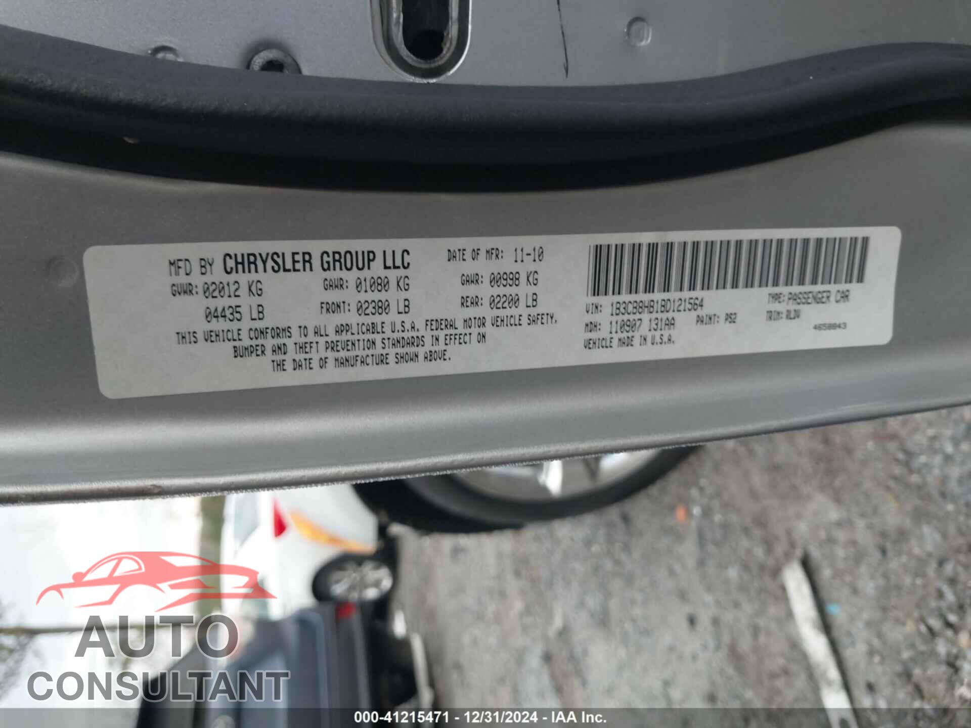 DODGE CALIBER 2011 - 1B3CB8HB1BD121564
