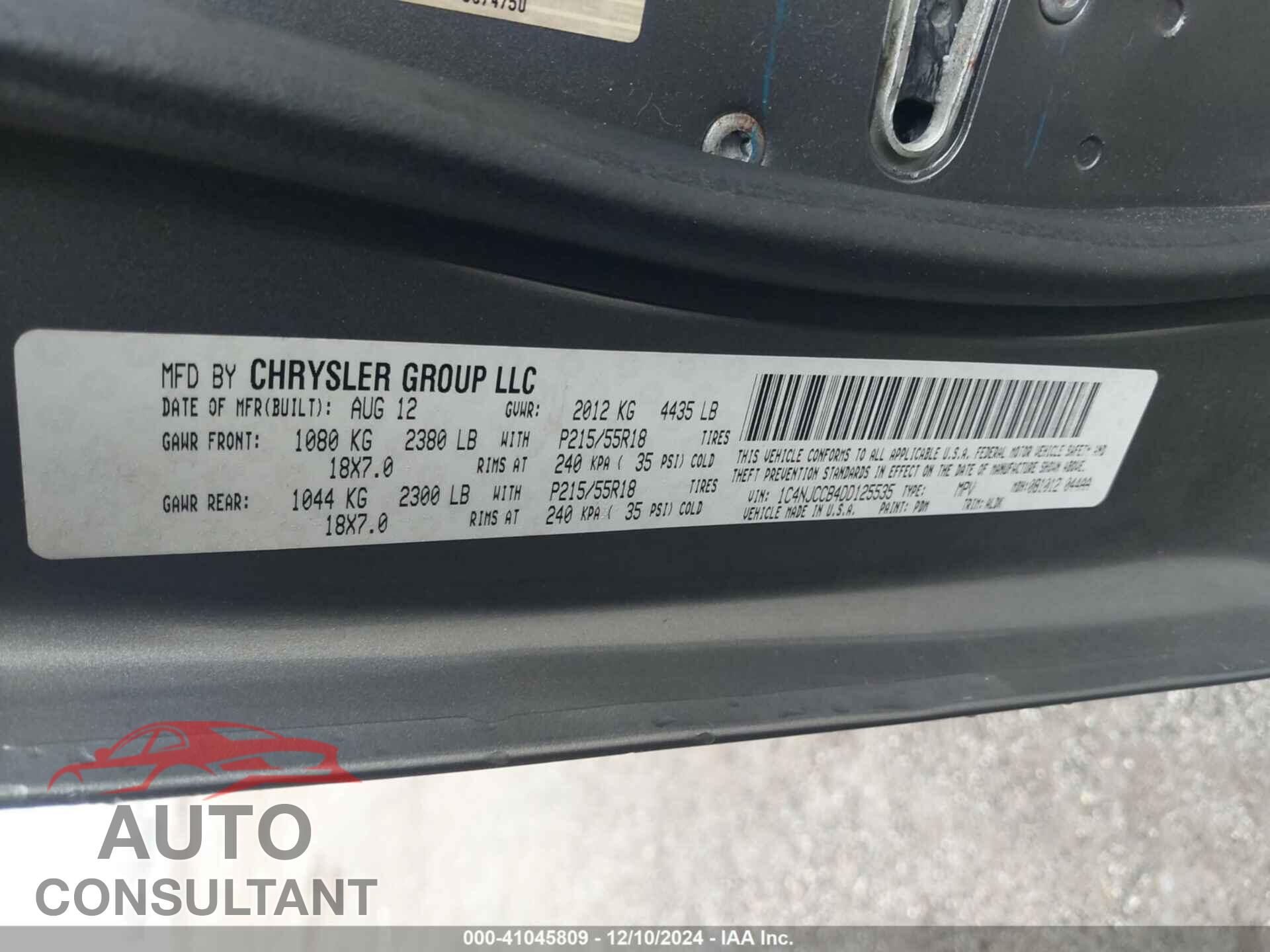 JEEP COMPASS 2013 - 1C4NJCCB4DD125535