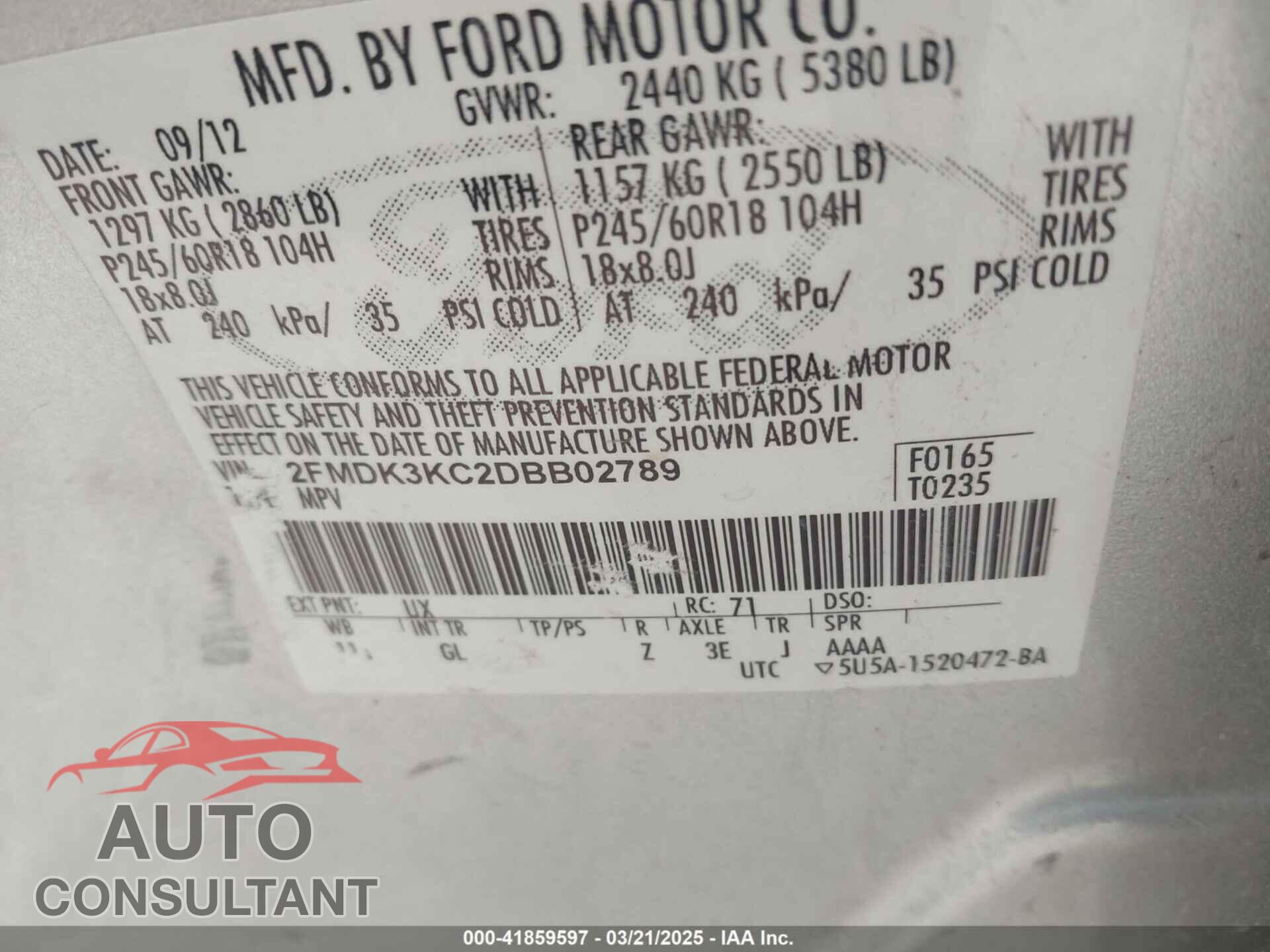 FORD EDGE 2013 - 2FMDK3KC2DBB02789