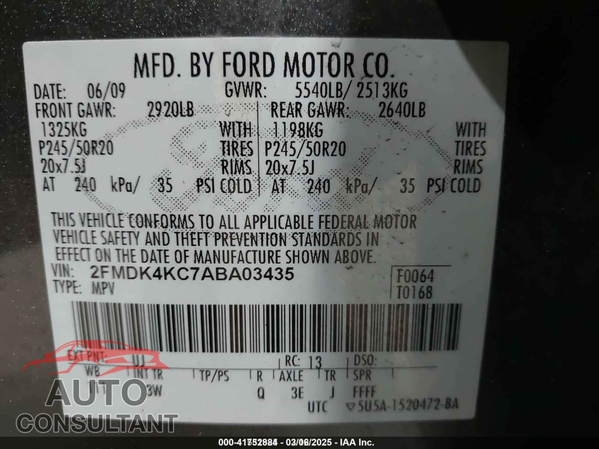 FORD EDGE 2010 - 2FMDK4KC7ABA03435