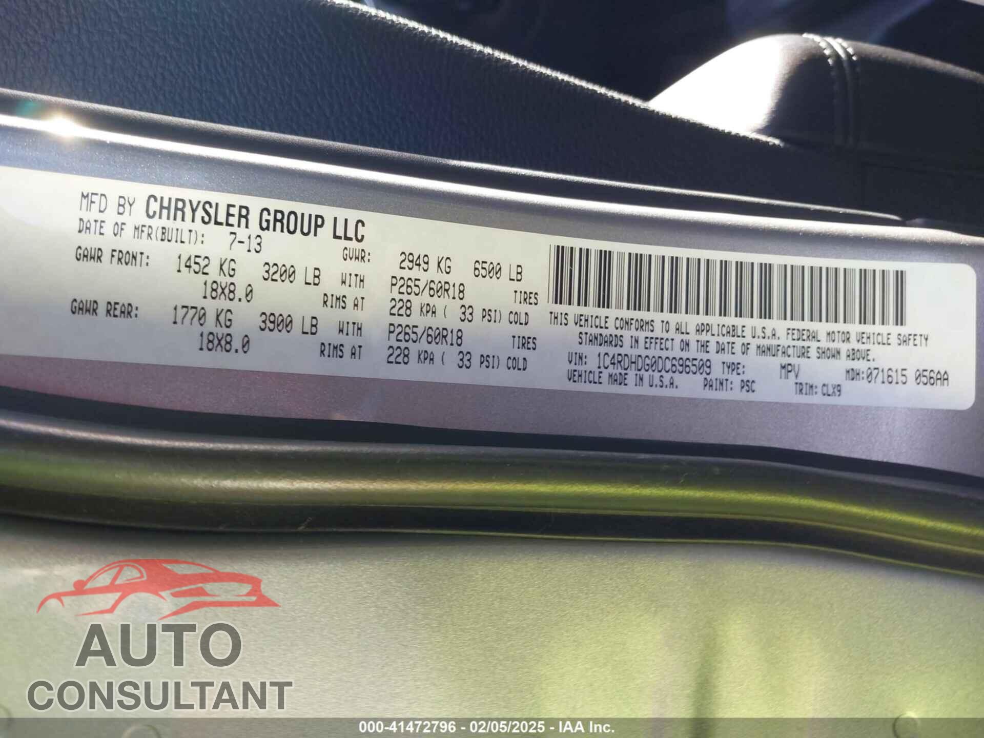 DODGE DURANGO 2013 - 1C4RDHDG0DC696509