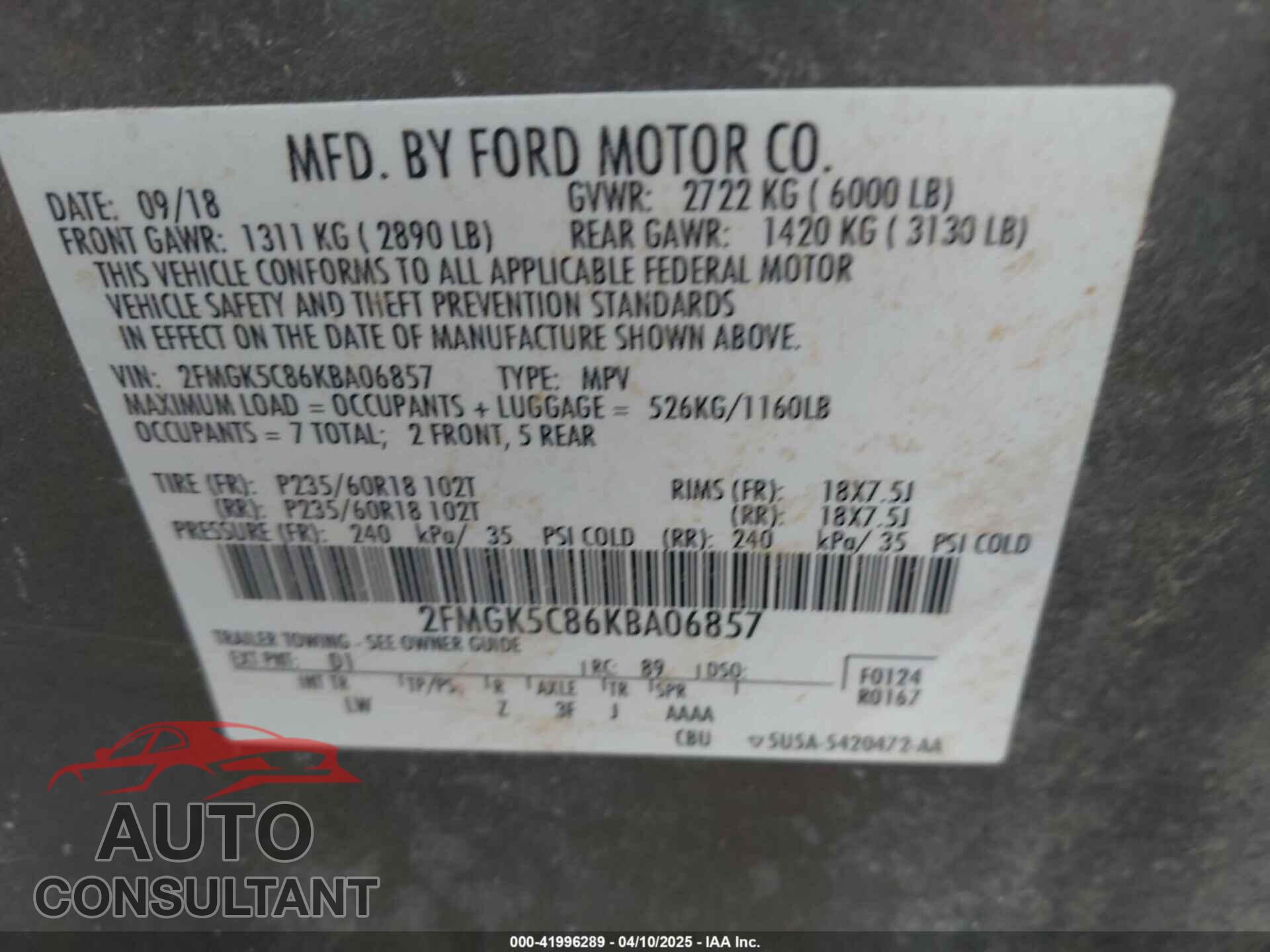 FORD FLEX 2019 - 2FMGK5C86KBA06857