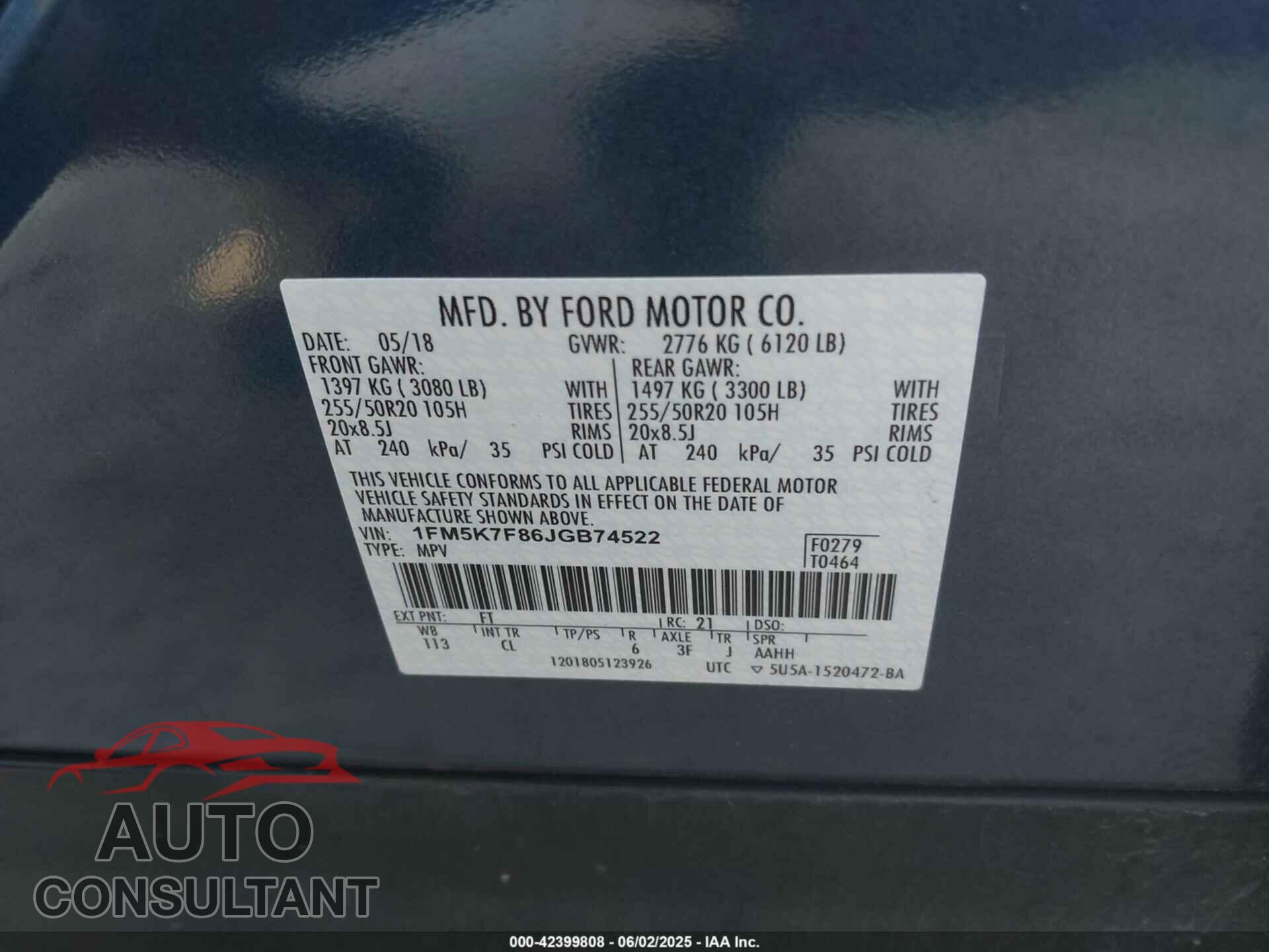 FORD EXPLORER 2018 - 1FM5K7F86JGB74522