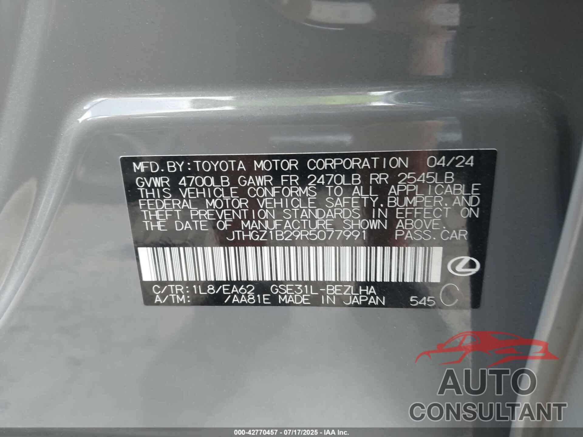 LEXUS IS 350 2024 - JTHGZ1B29R5077991