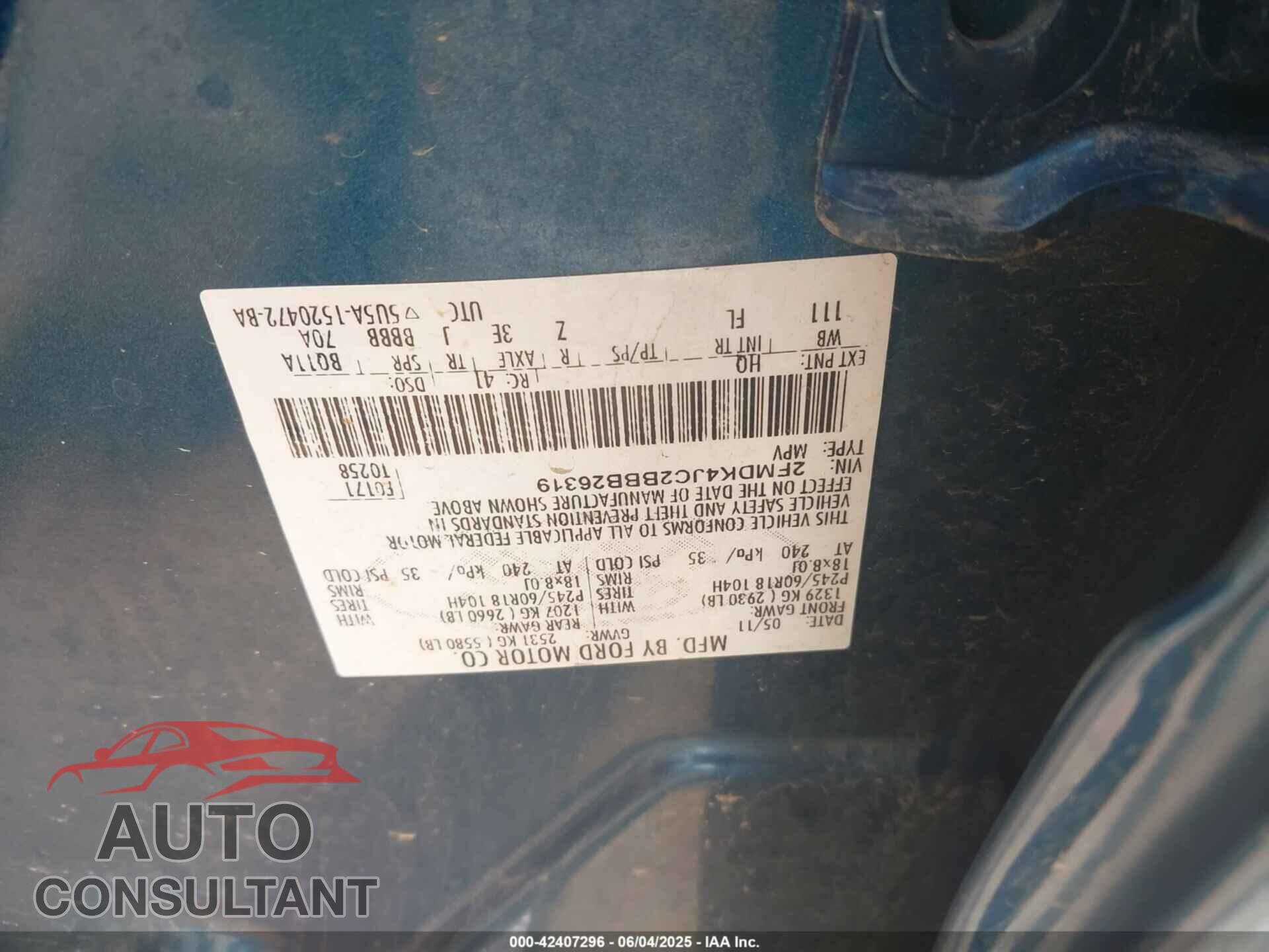FORD EDGE 2011 - 2FMDK4JC2BBB26319