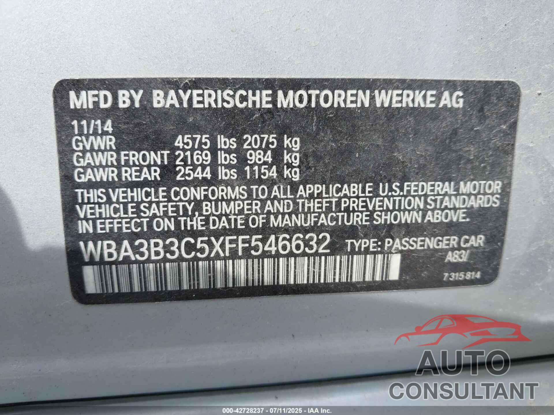 BMW 328I 2015 - WBA3B3C5XFF546632