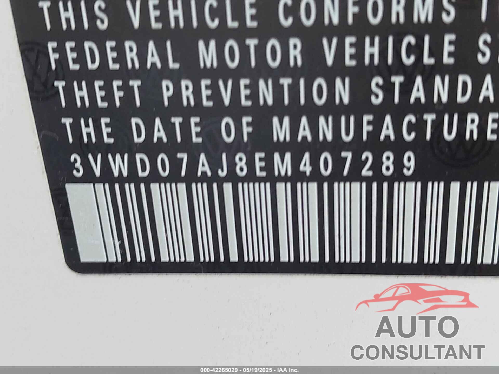 VOLKSWAGEN JETTA 2014 - 3VWD07AJ8EM407289