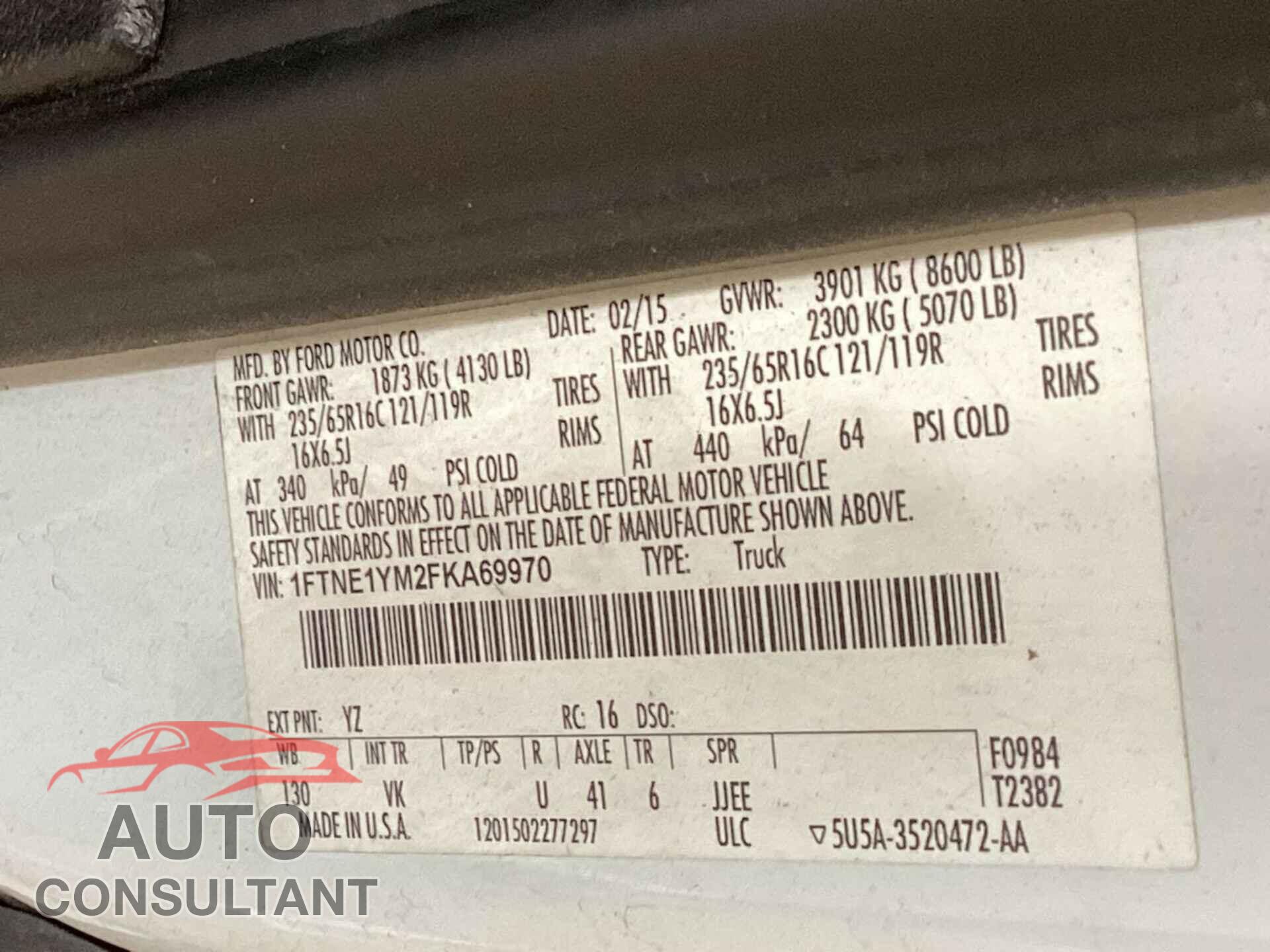 FORD TRANSIT 2015 - 1FTNE1YM2FKA69970