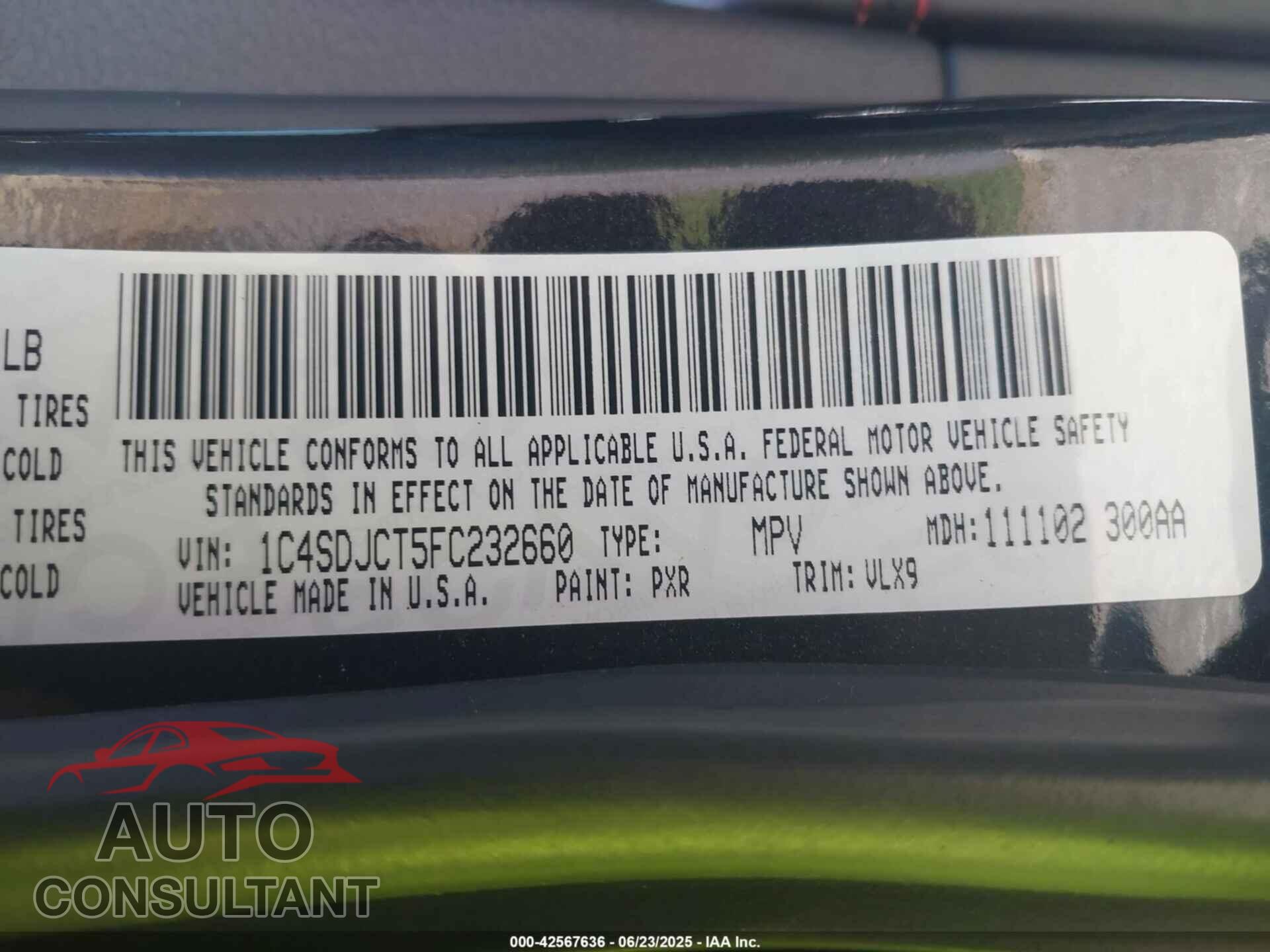DODGE DURANGO 2015 - 1C4SDJCT5FC232660