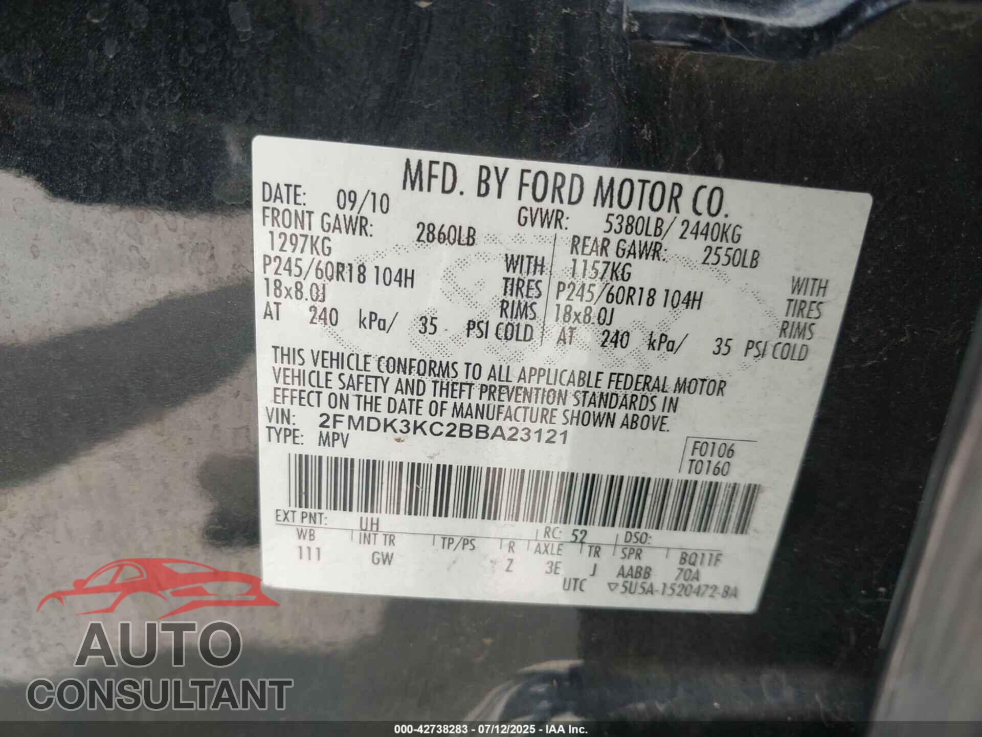 FORD EDGE 2011 - 2FMDK3KC2BBA23121