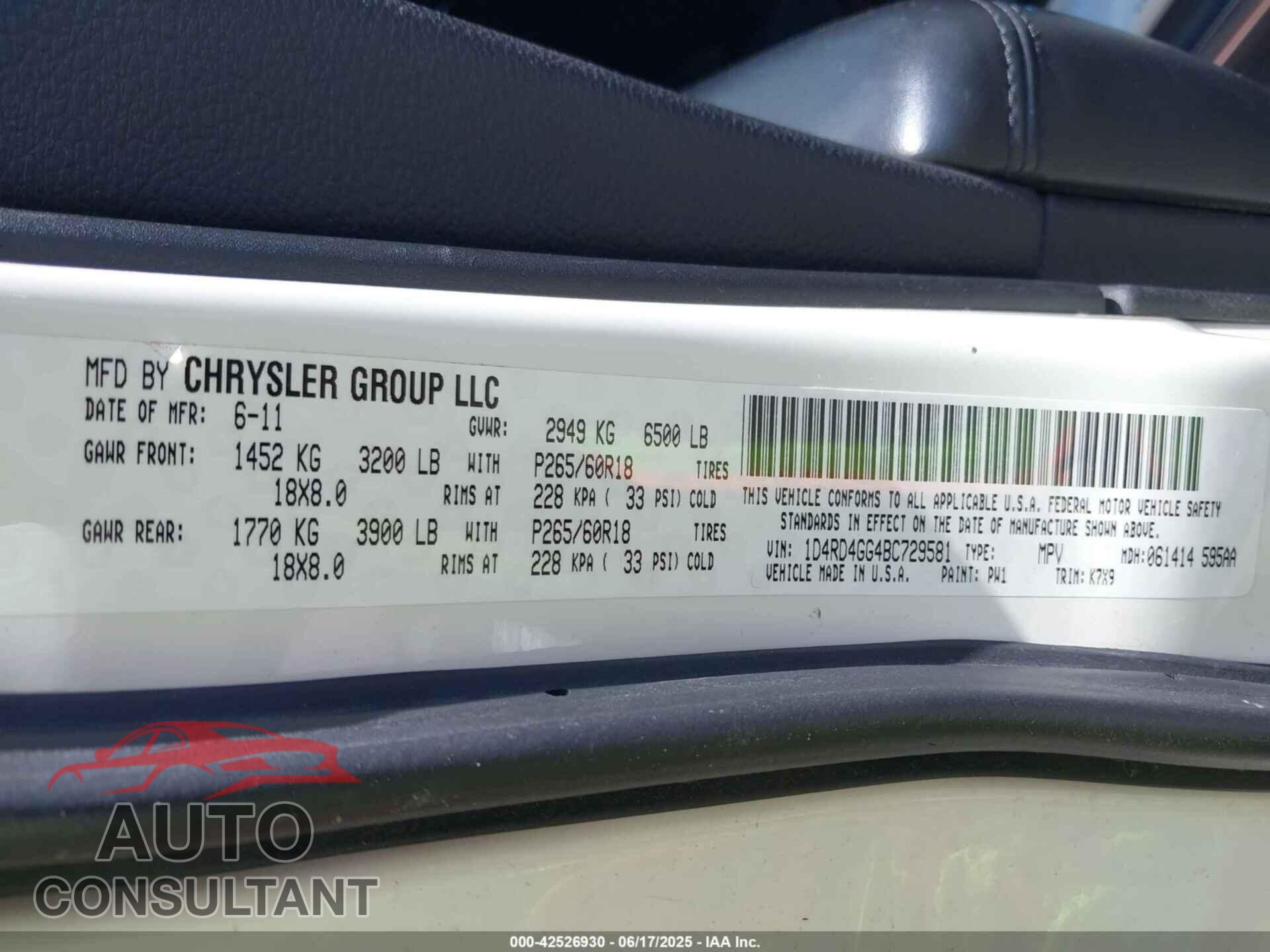 DODGE DURANGO 2011 - 1D4RD4GG4BC729581