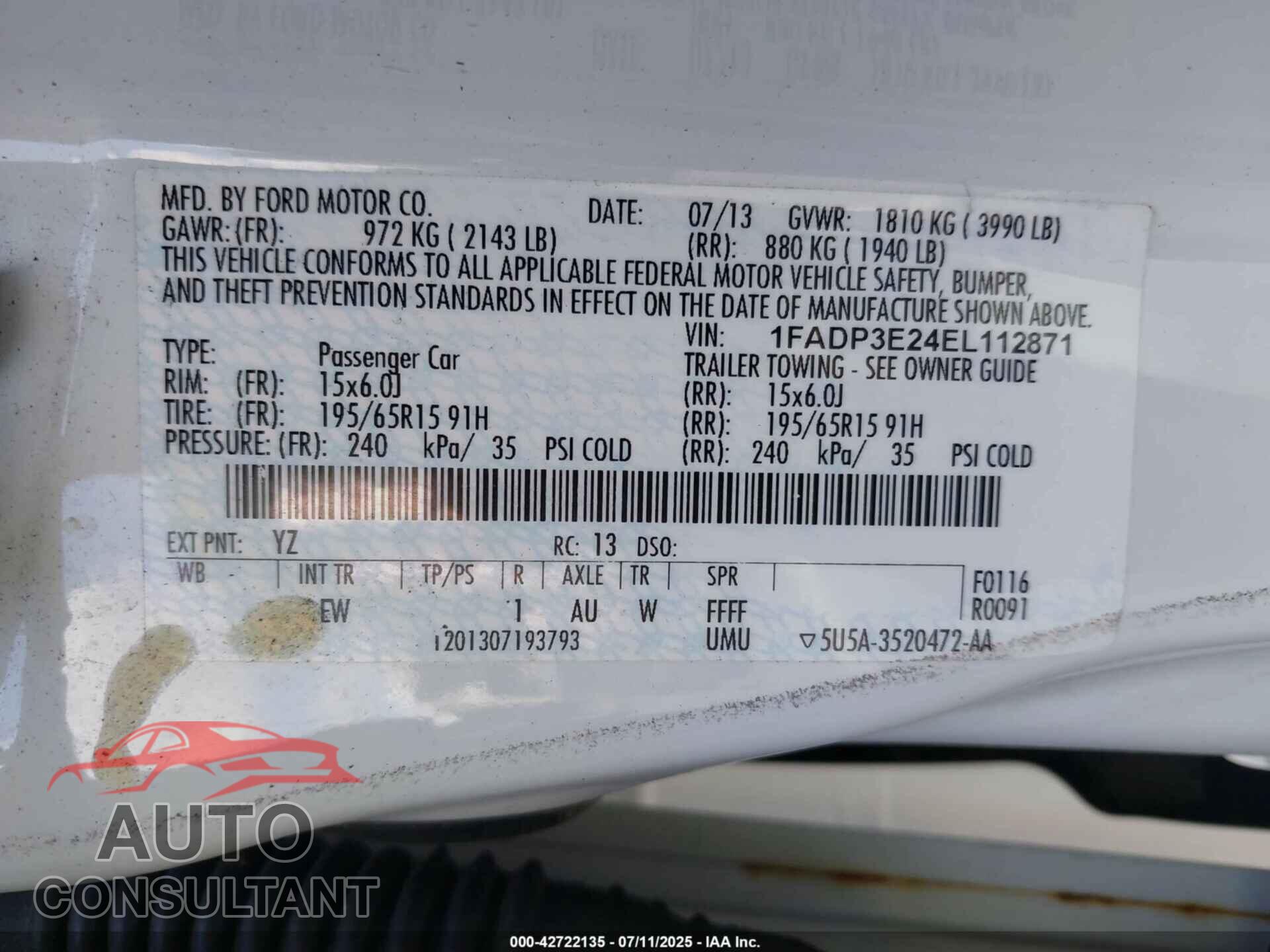 FORD FOCUS 2014 - 1FADP3E24EL112871