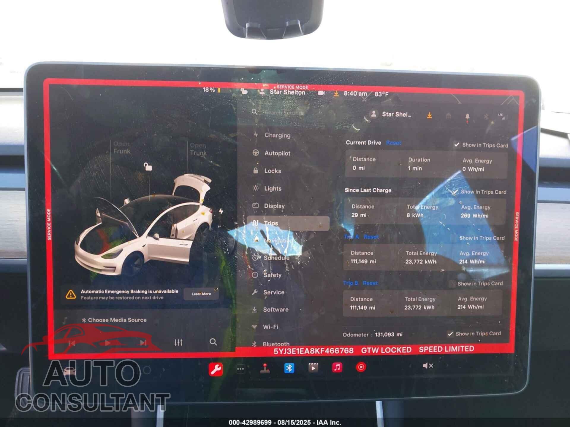 TESLA MODEL 3 2019 - 5YJ3E1EA8KF466768