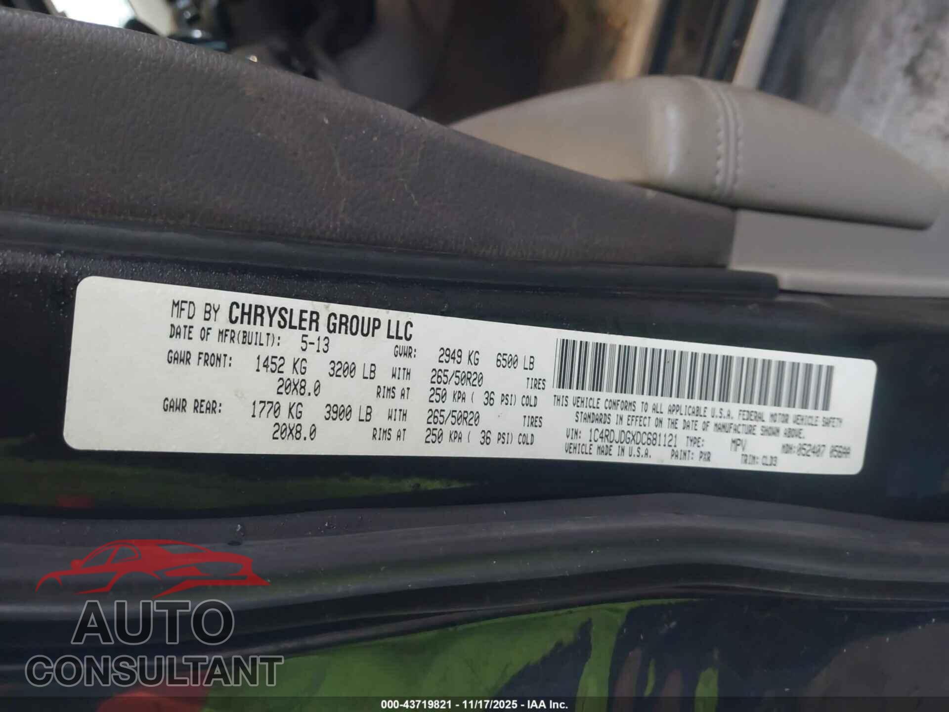 DODGE DURANGO 2013 - 1C4RDJDGXDC681121