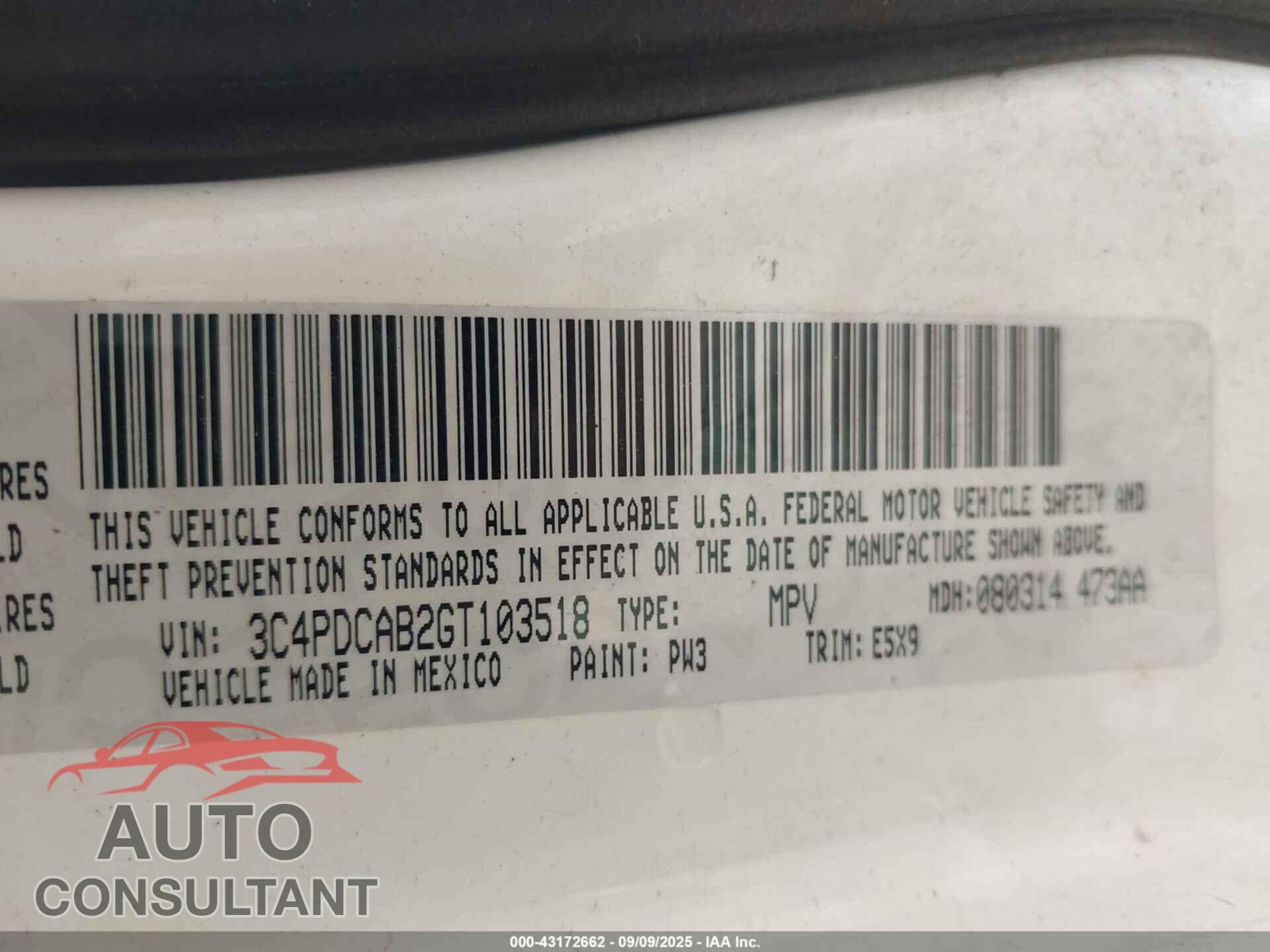 DODGE JOURNEY 2016 - 3C4PDCAB2GT103518