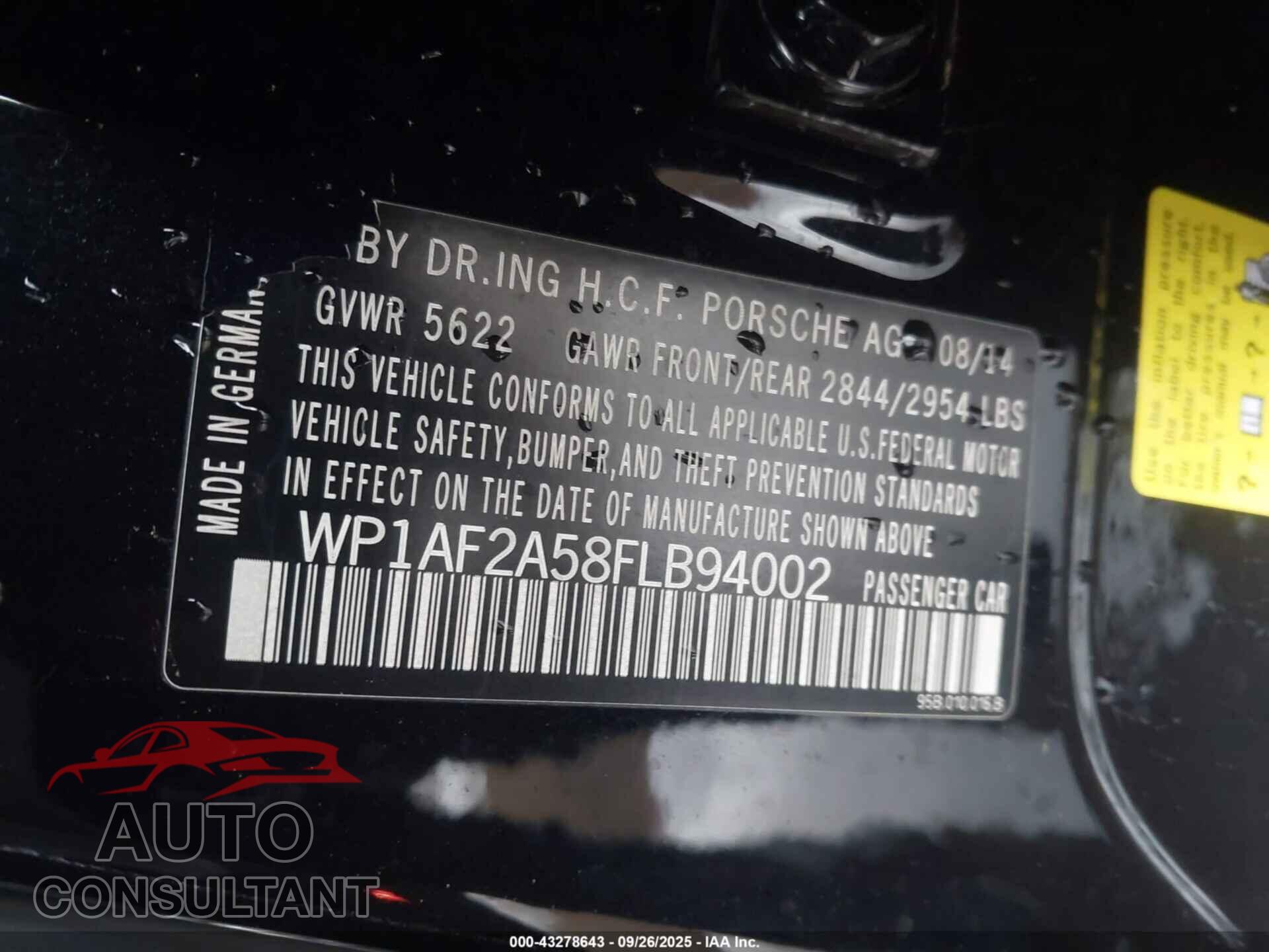 PORSCHE MACAN 2015 - WP1AF2A58FLB94002