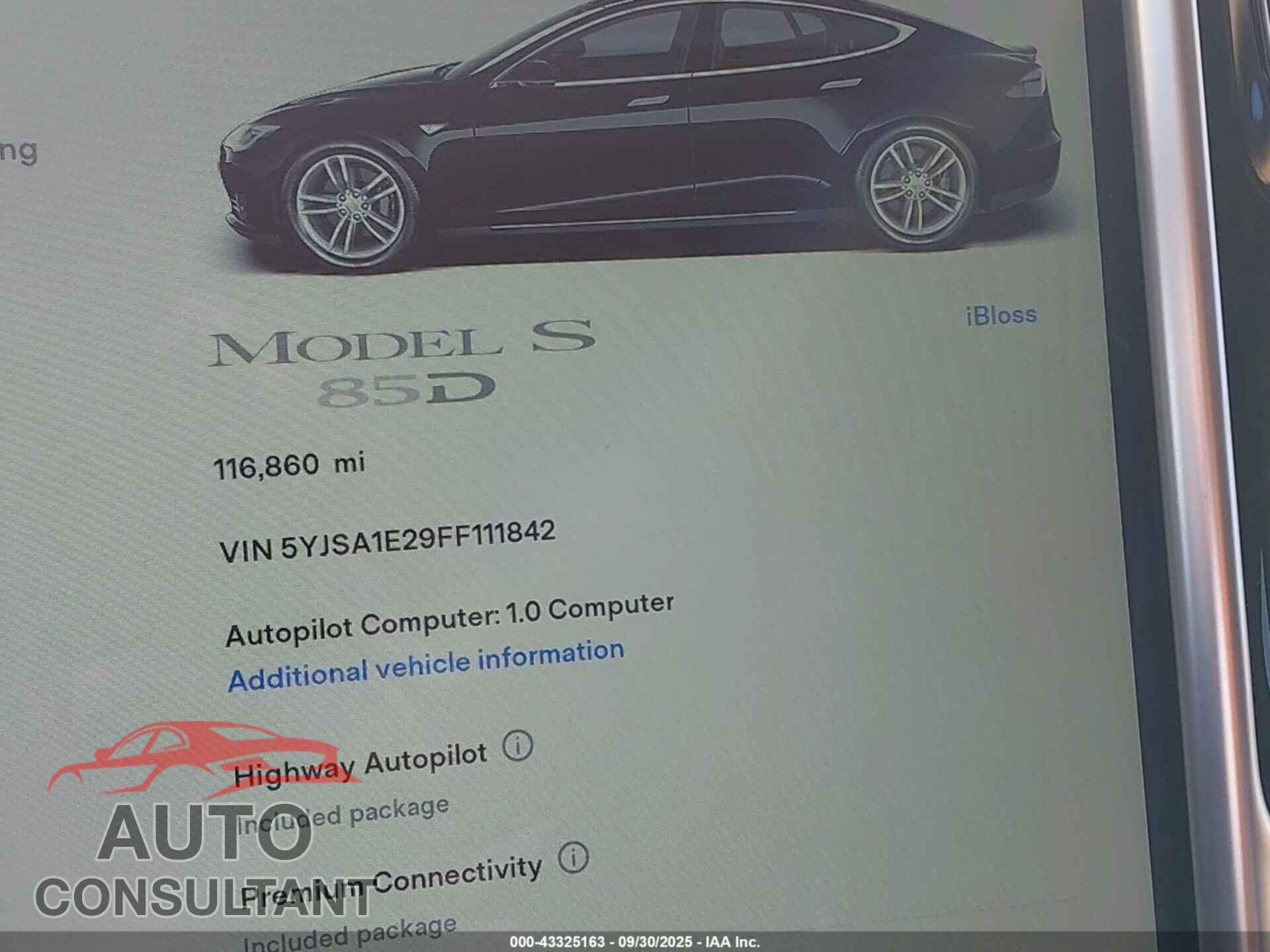 TESLA MODEL S 2015 - 5YJSA1E29FF111842