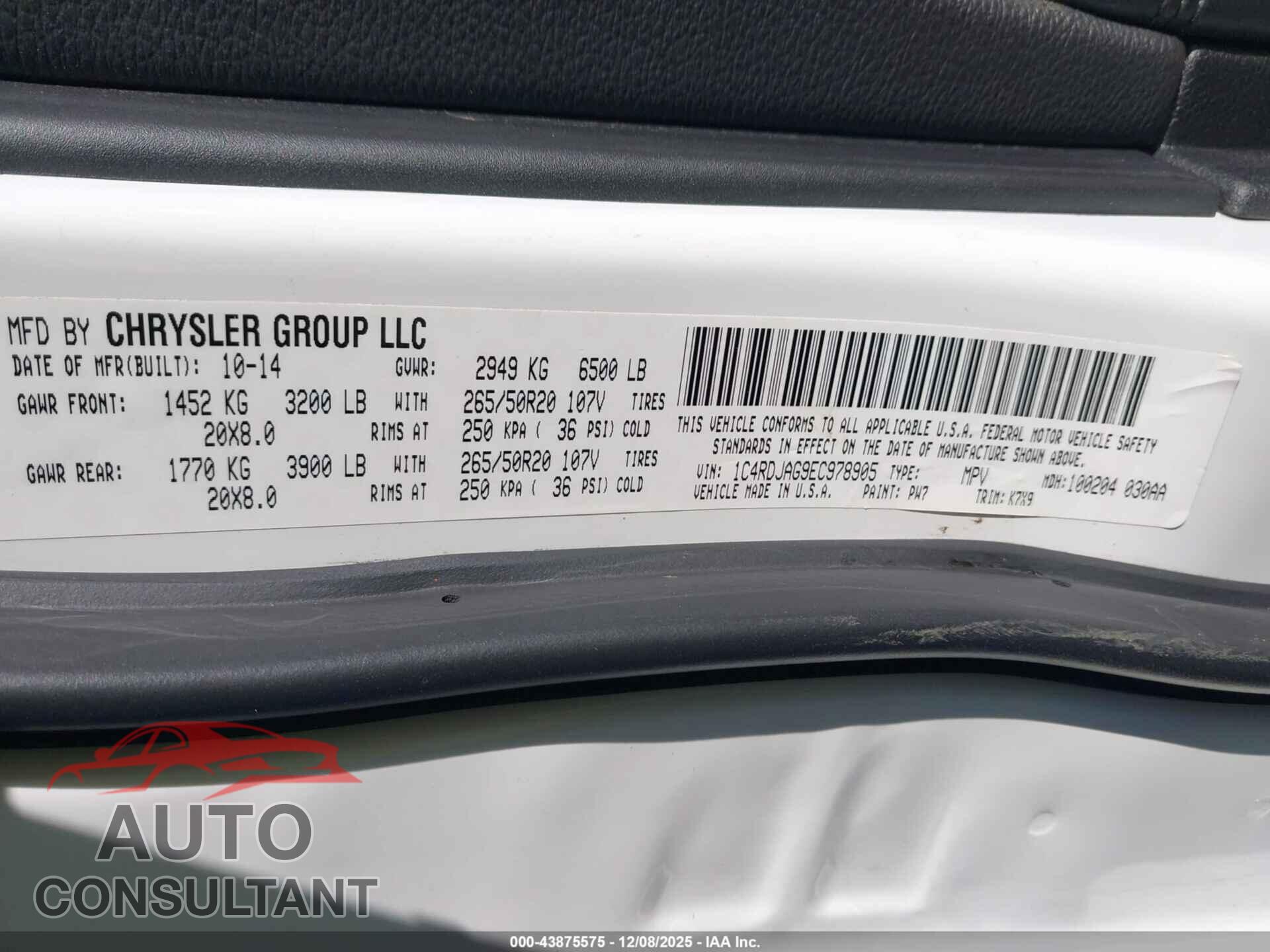 DODGE DURANGO 2014 - 1C4RDJAG9EC978905