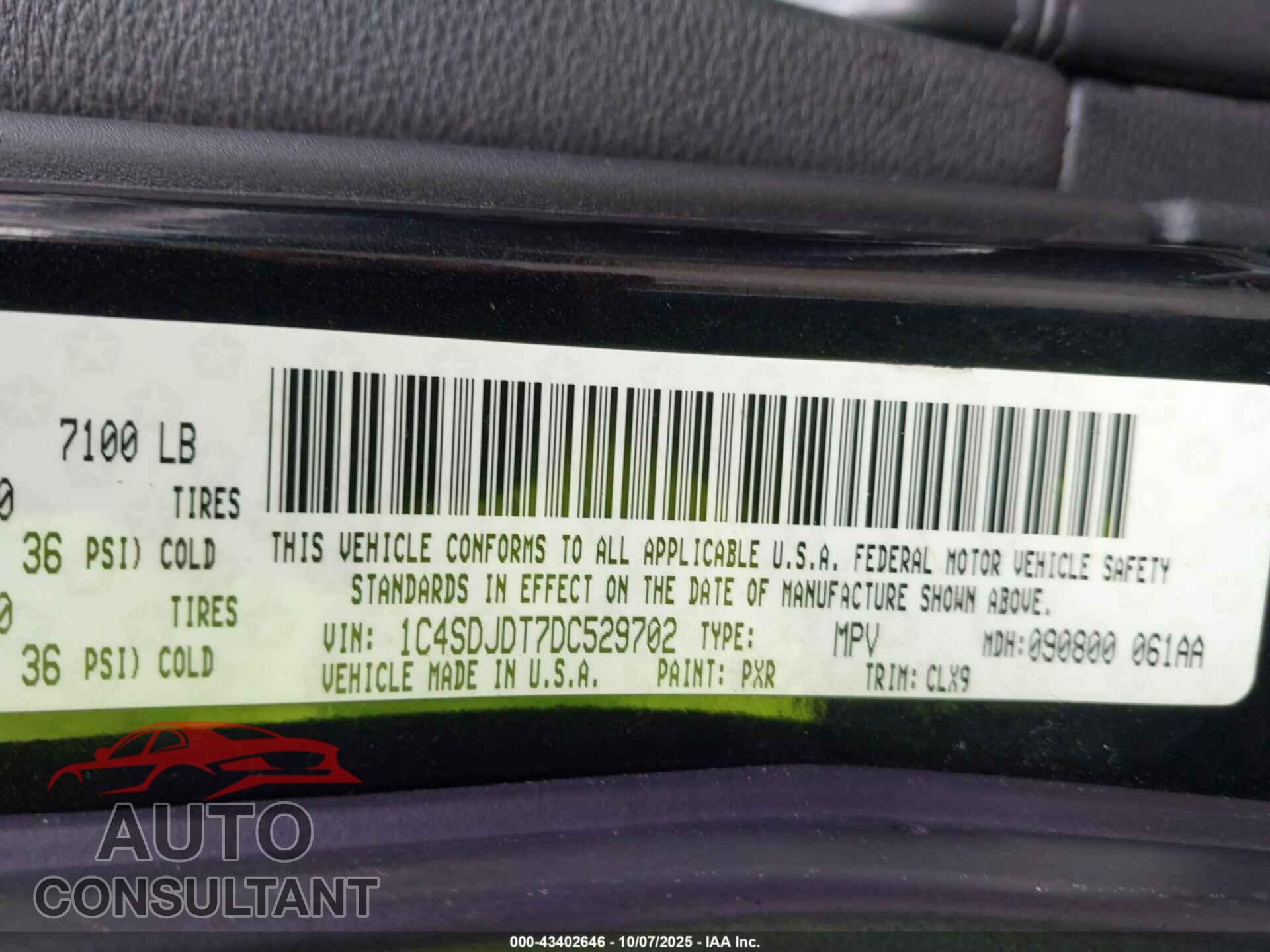 DODGE DURANGO 2013 - 1C4SDJDT7DC529702