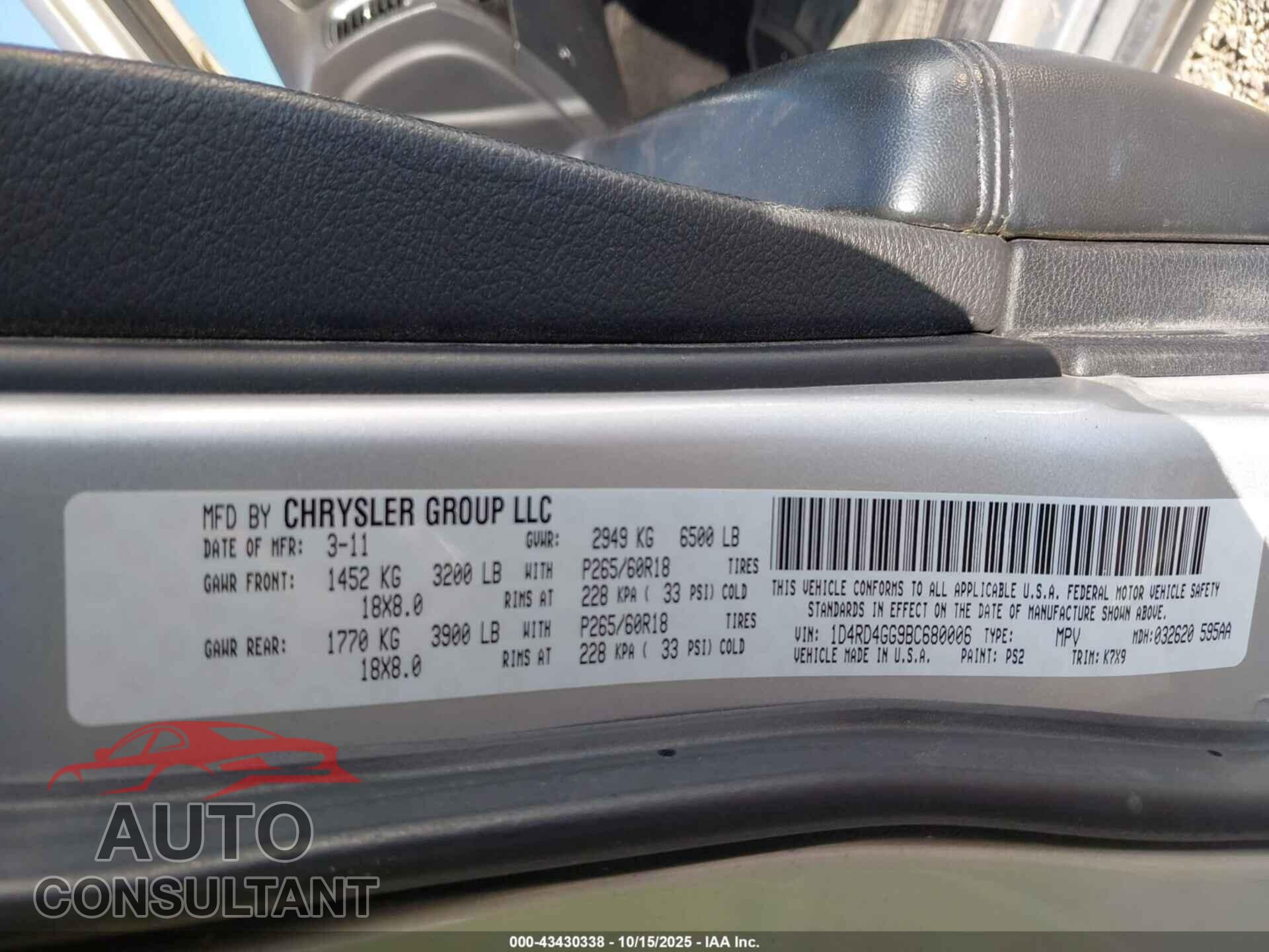 DODGE DURANGO 2011 - 1D4RD4GG9BC680006