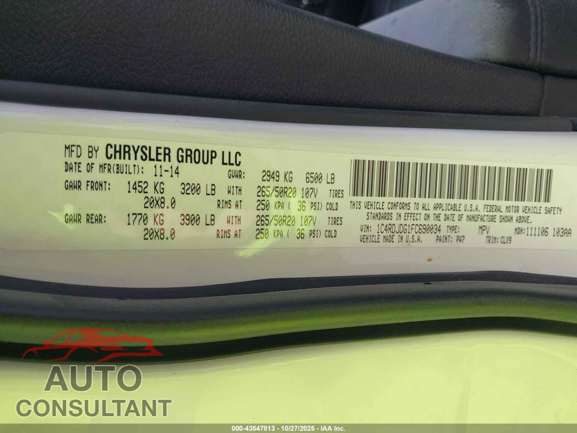 DODGE DURANGO 2015 - 1C4RDJDG1FC690034