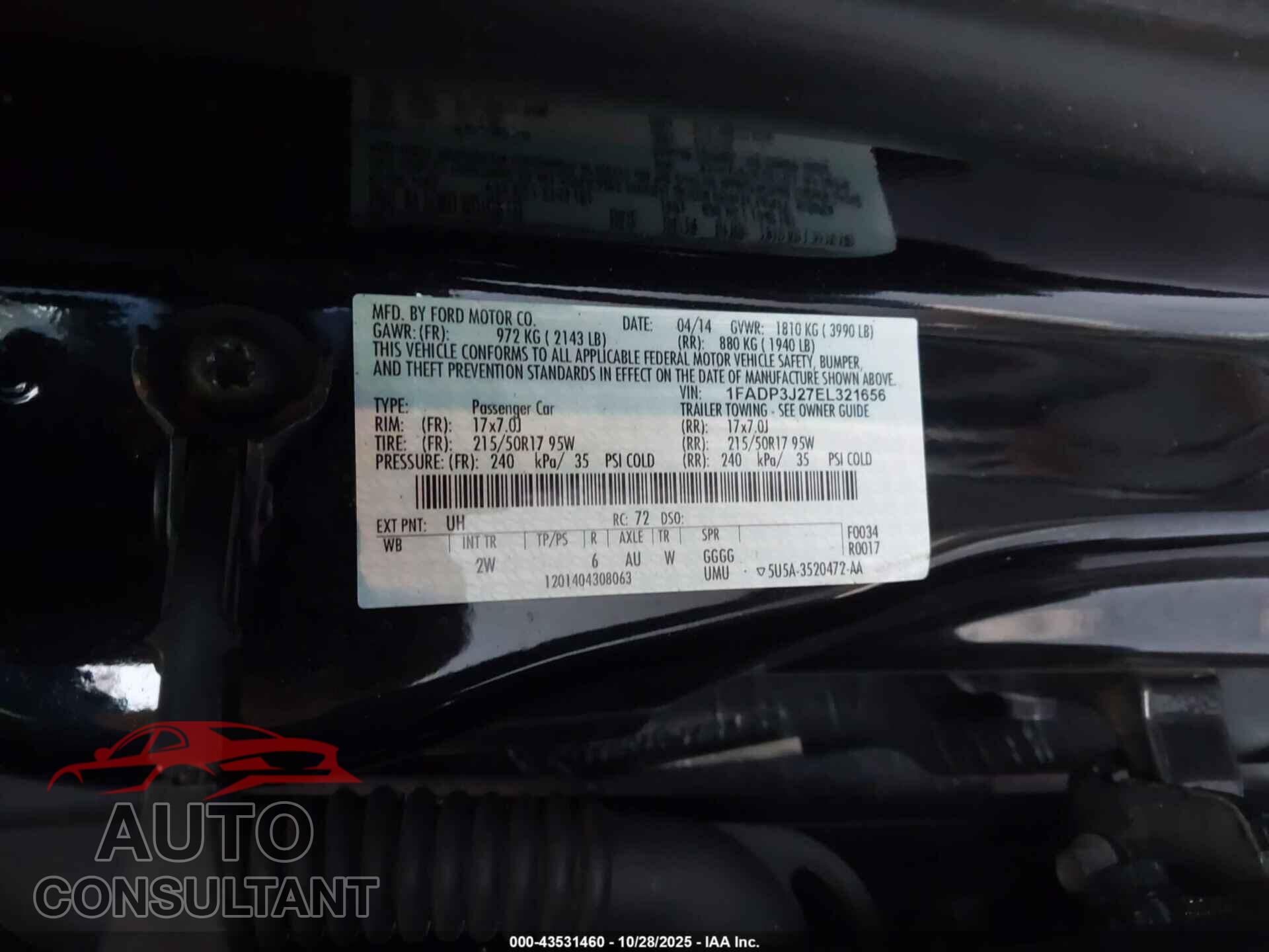 FORD FOCUS 2014 - 1FADP3J27EL321656
