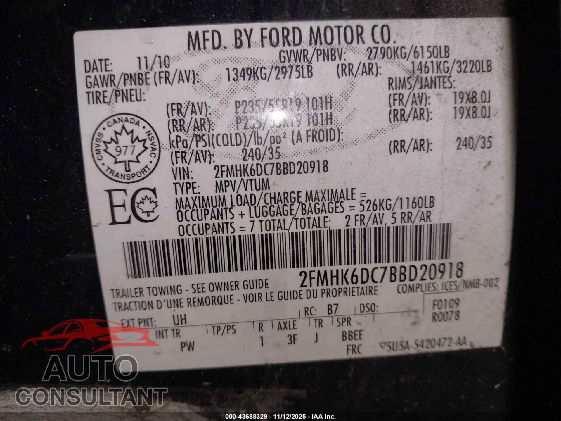 FORD FLEX 2011 - 2FMHK6DC7BBD20918