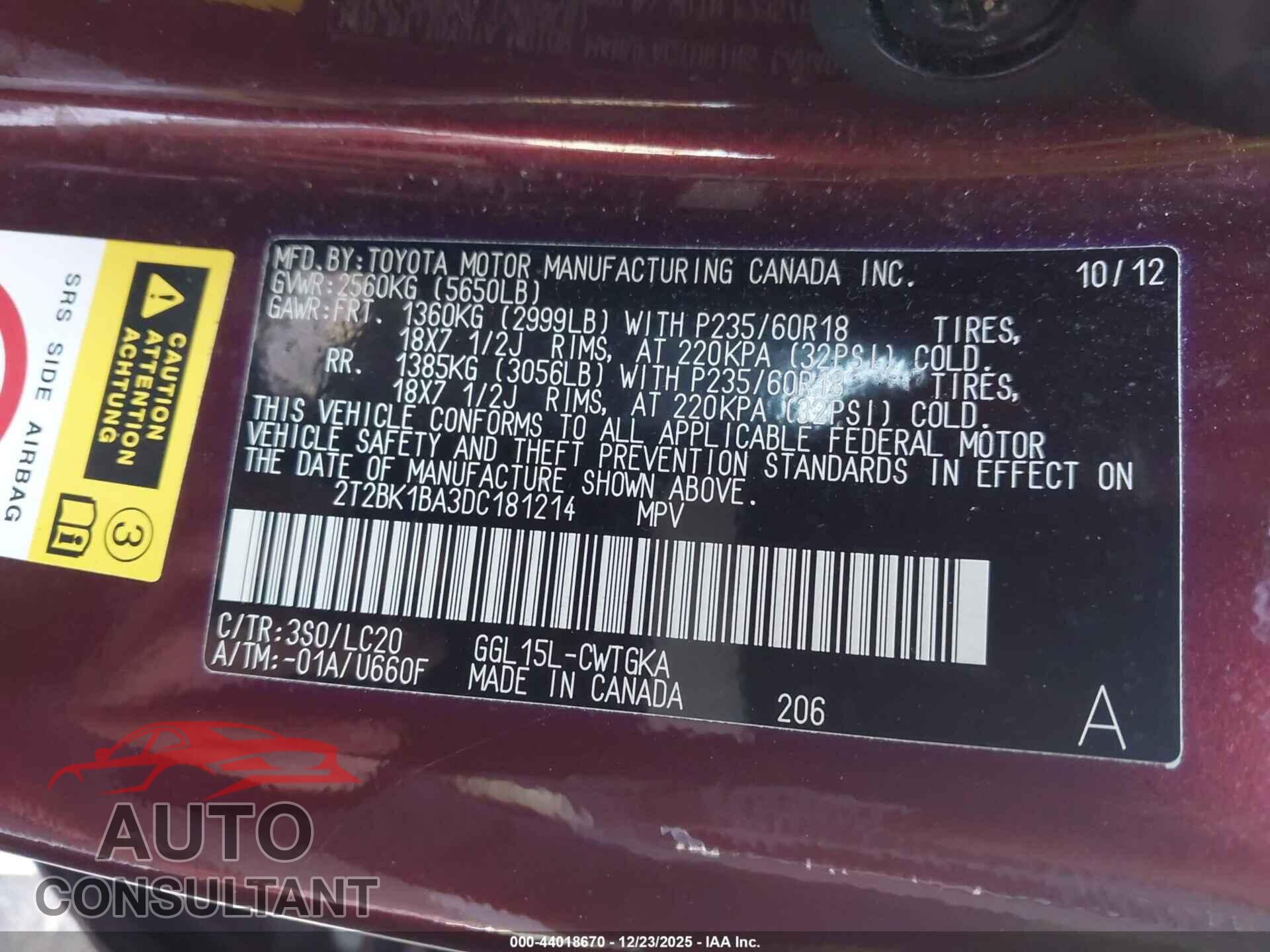 LEXUS RX 350 2013 - 2T2BK1BA3DC181214