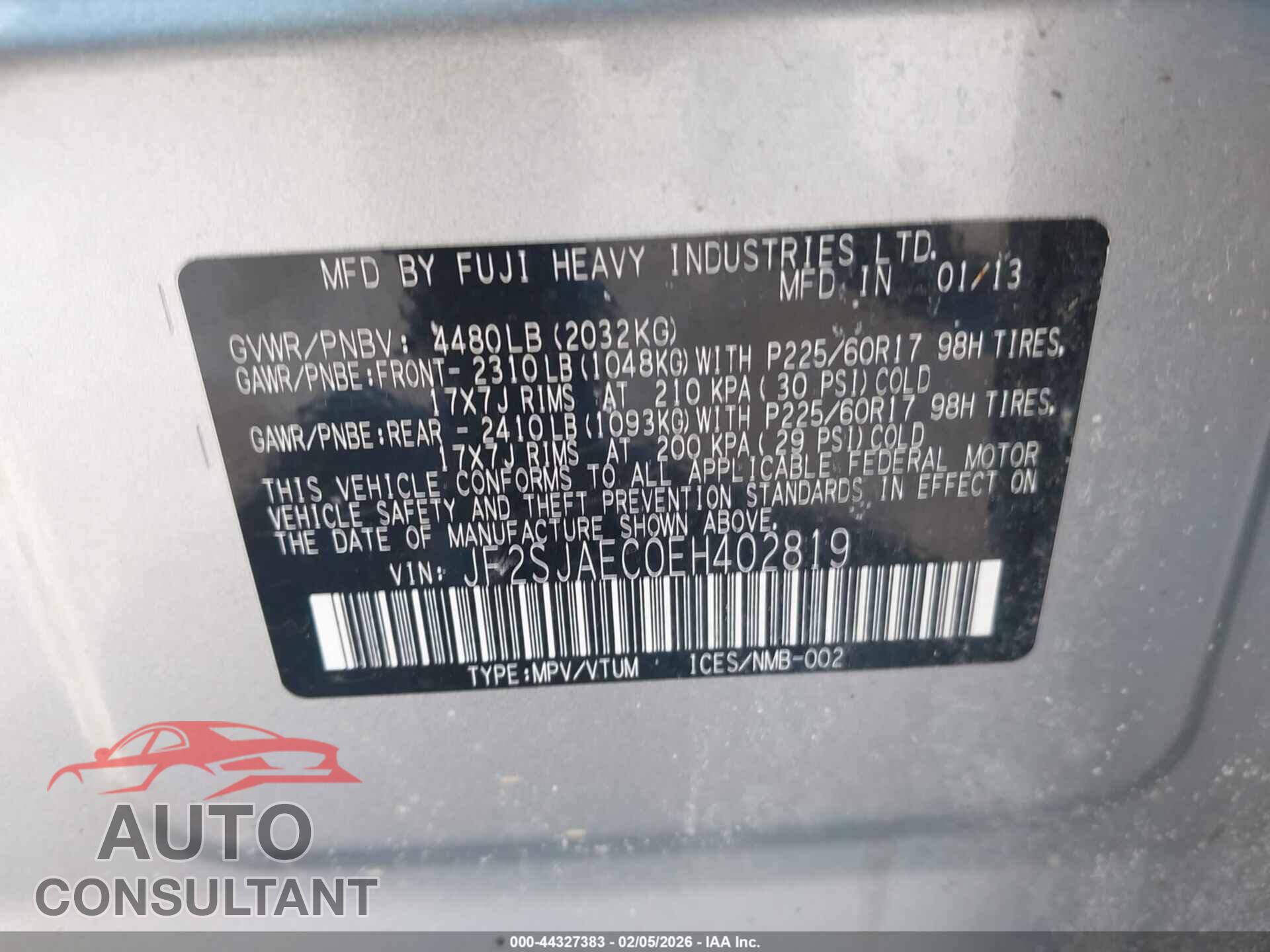 SUBARU FORESTER 2014 - JF2SJAEC0EH402819