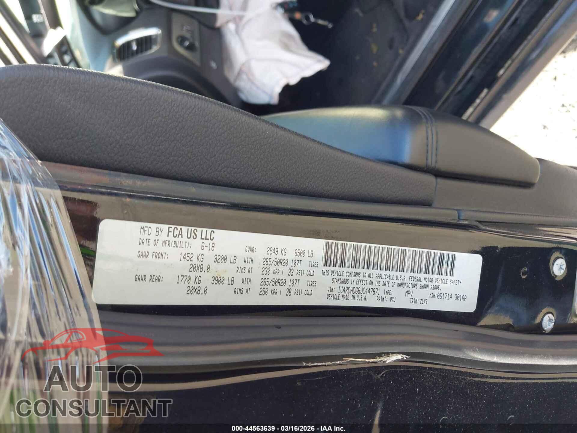 DODGE DURANGO 2018 - 1C4RDHDG6JC447871