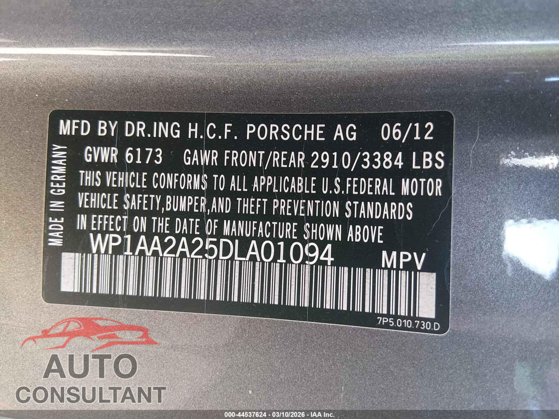 PORSCHE CAYENNE 2013 - WP1AA2A25DLA01094