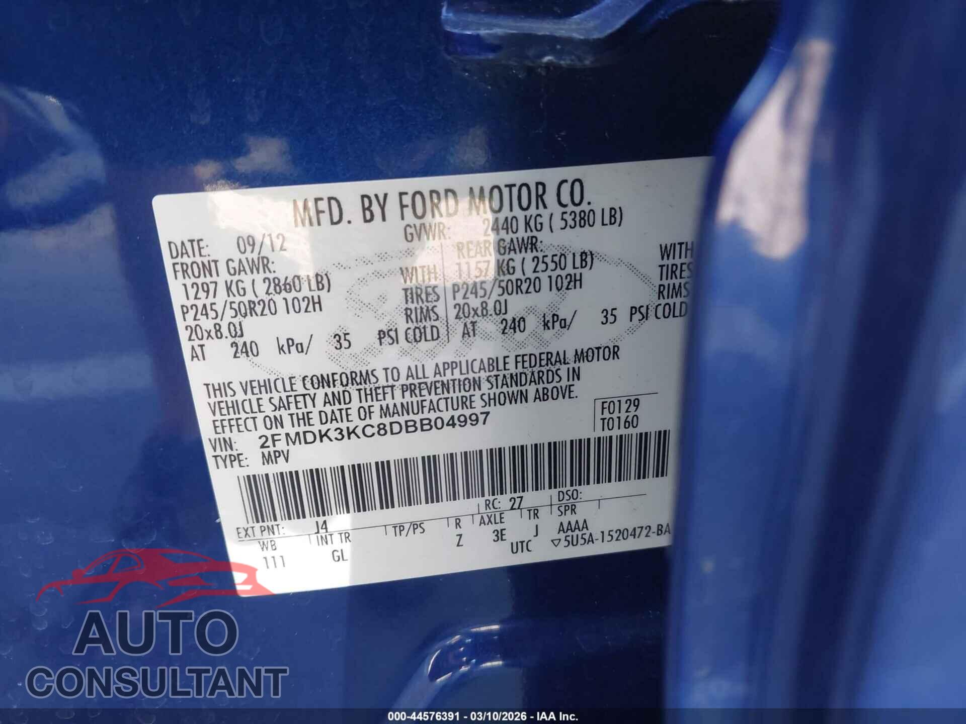 FORD EDGE 2013 - 2FMDK3KC8DBB04997