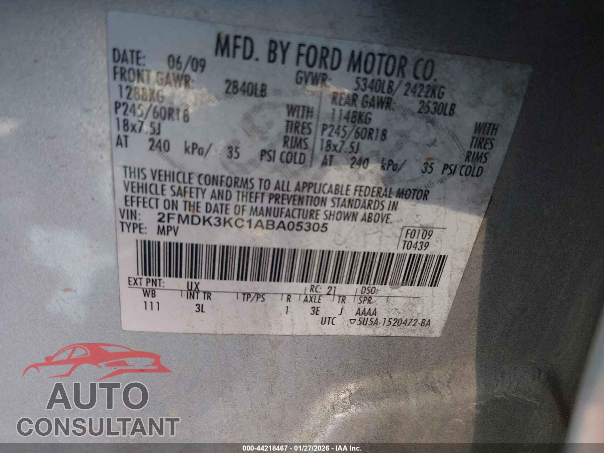 FORD EDGE 2010 - 2FMDK3KC1ABA05305
