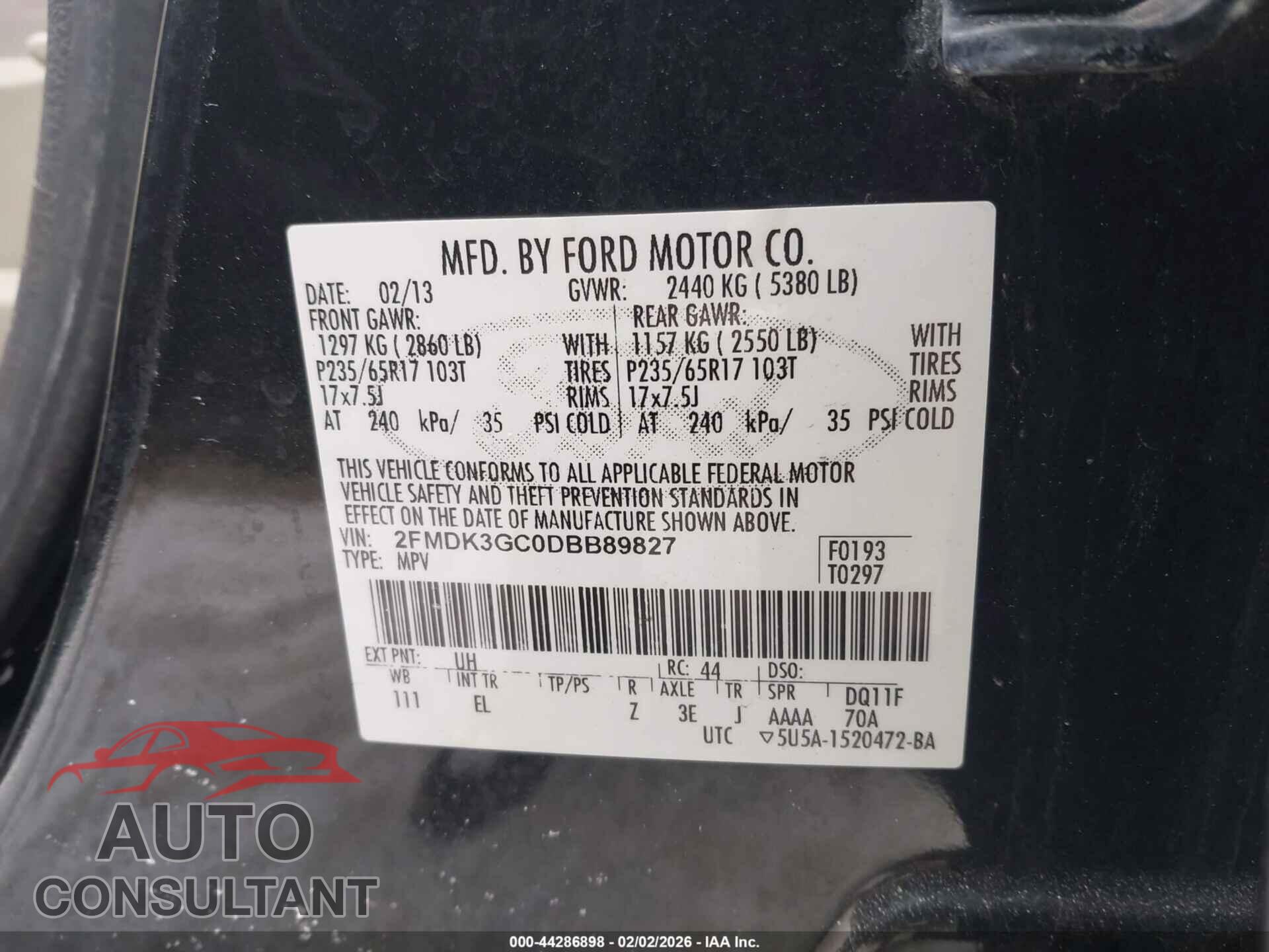 FORD EDGE 2013 - 2FMDK3GC0DBB89827