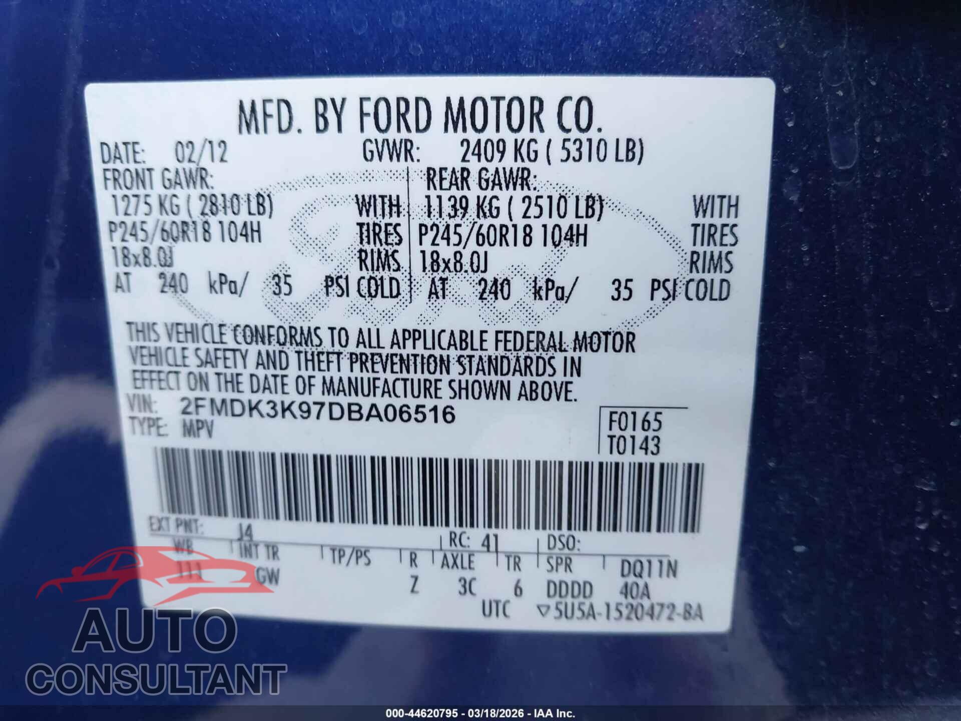 FORD EDGE 2013 - 2FMDK3K97DBA06516