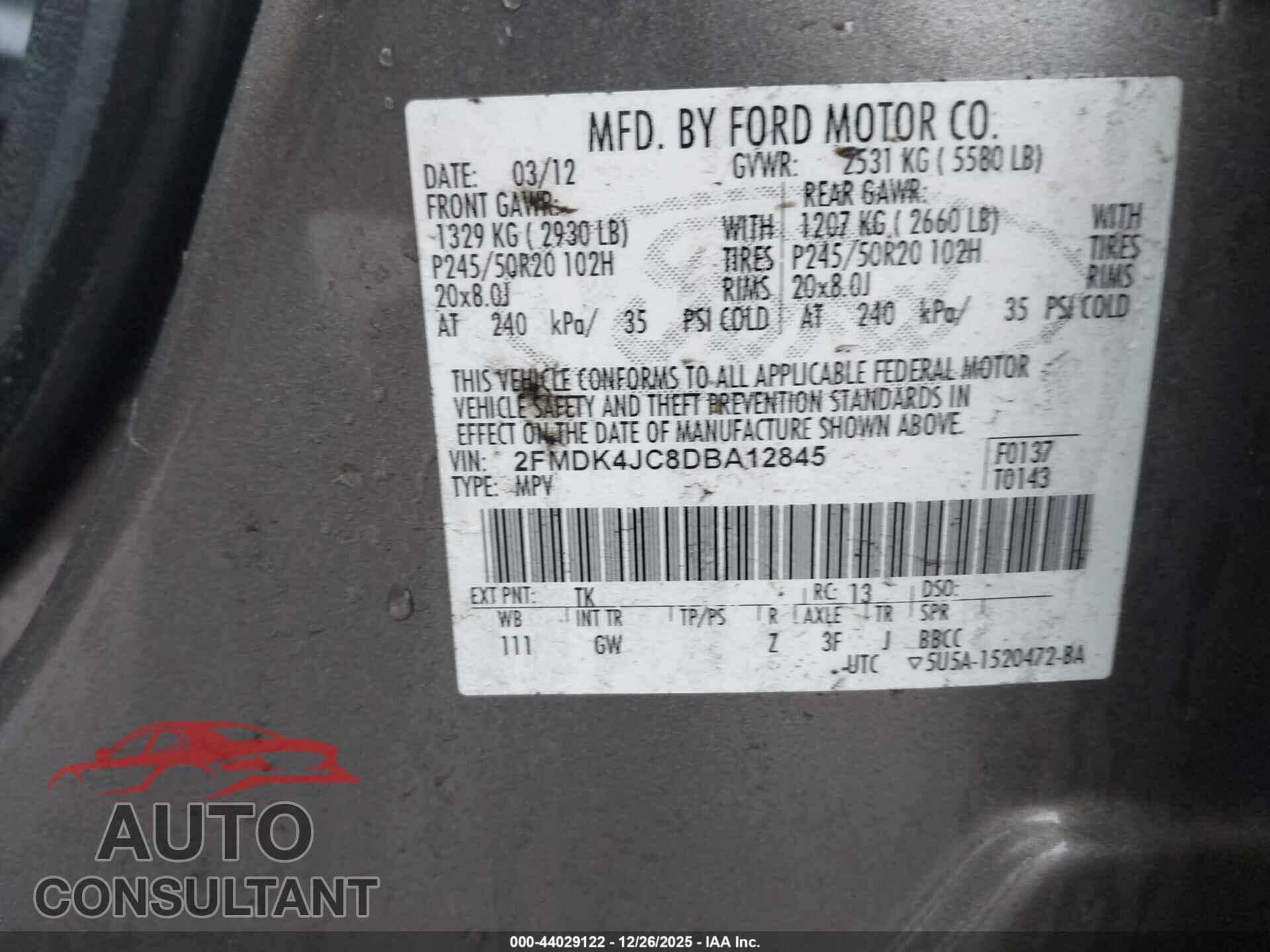 FORD EDGE 2013 - 2FMDK4JC8DBA12845