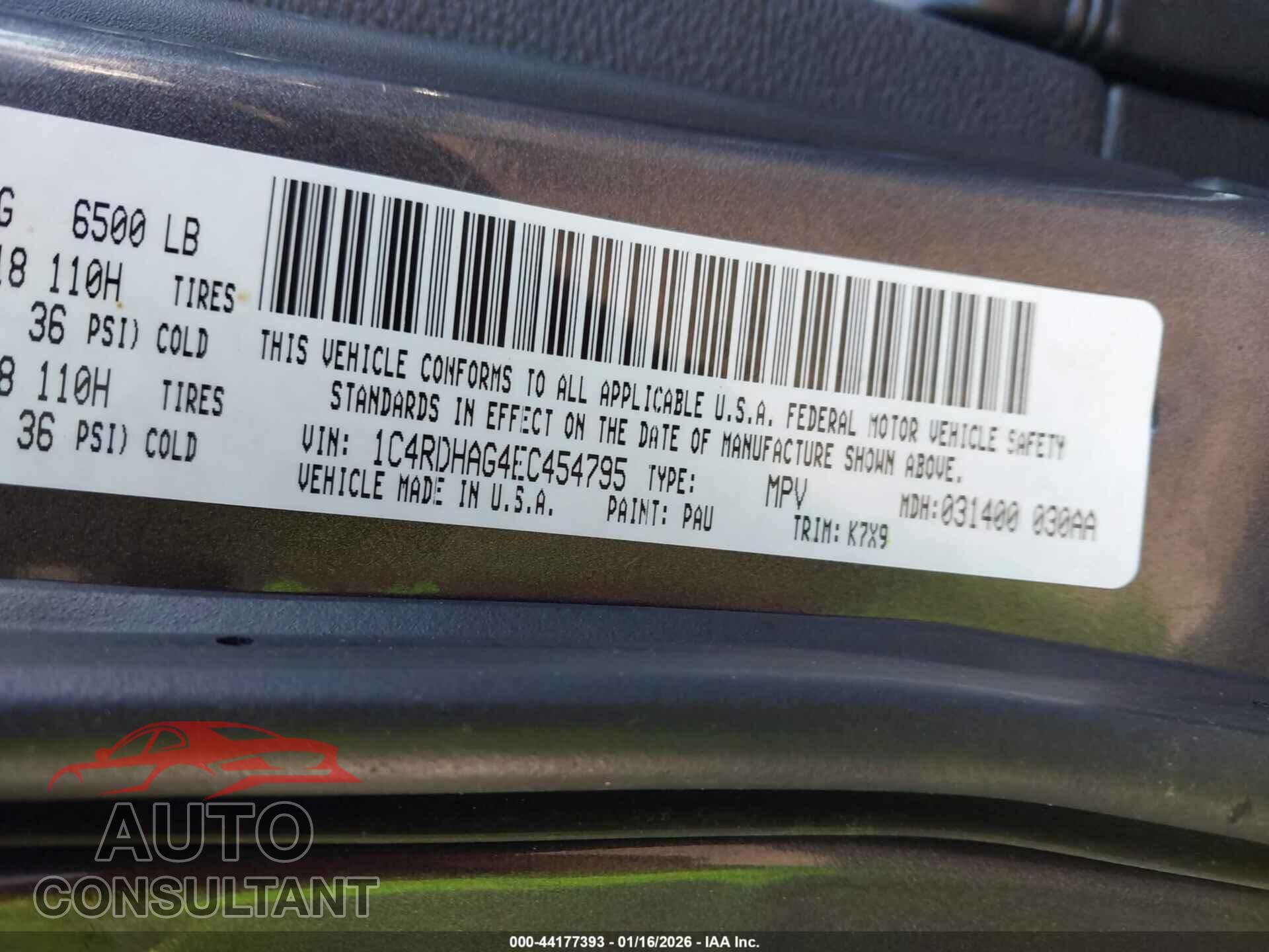 DODGE DURANGO 2014 - 1C4RDHAG4EC454795