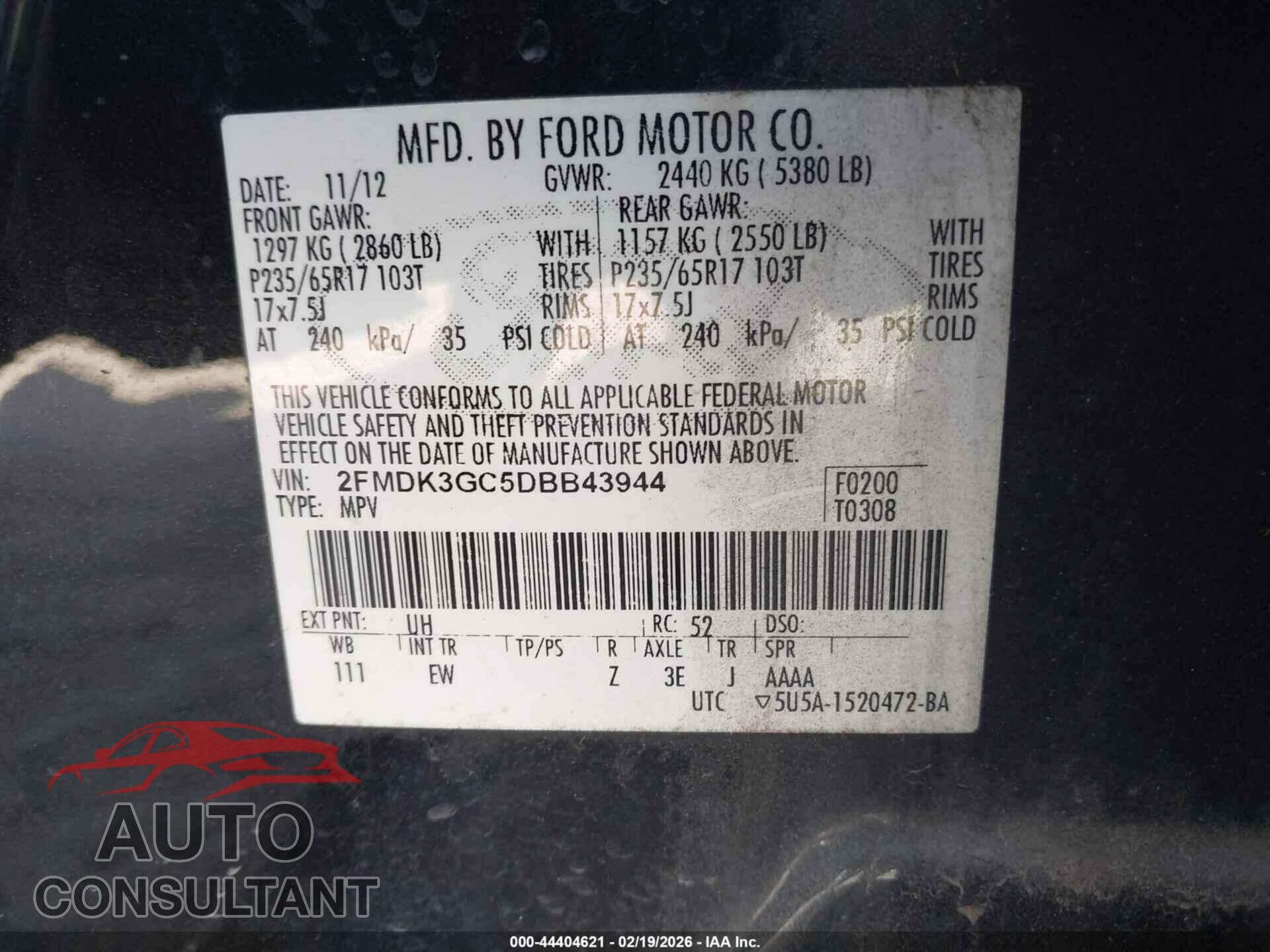 FORD EDGE 2013 - 2FMDK3GC5DBB43944